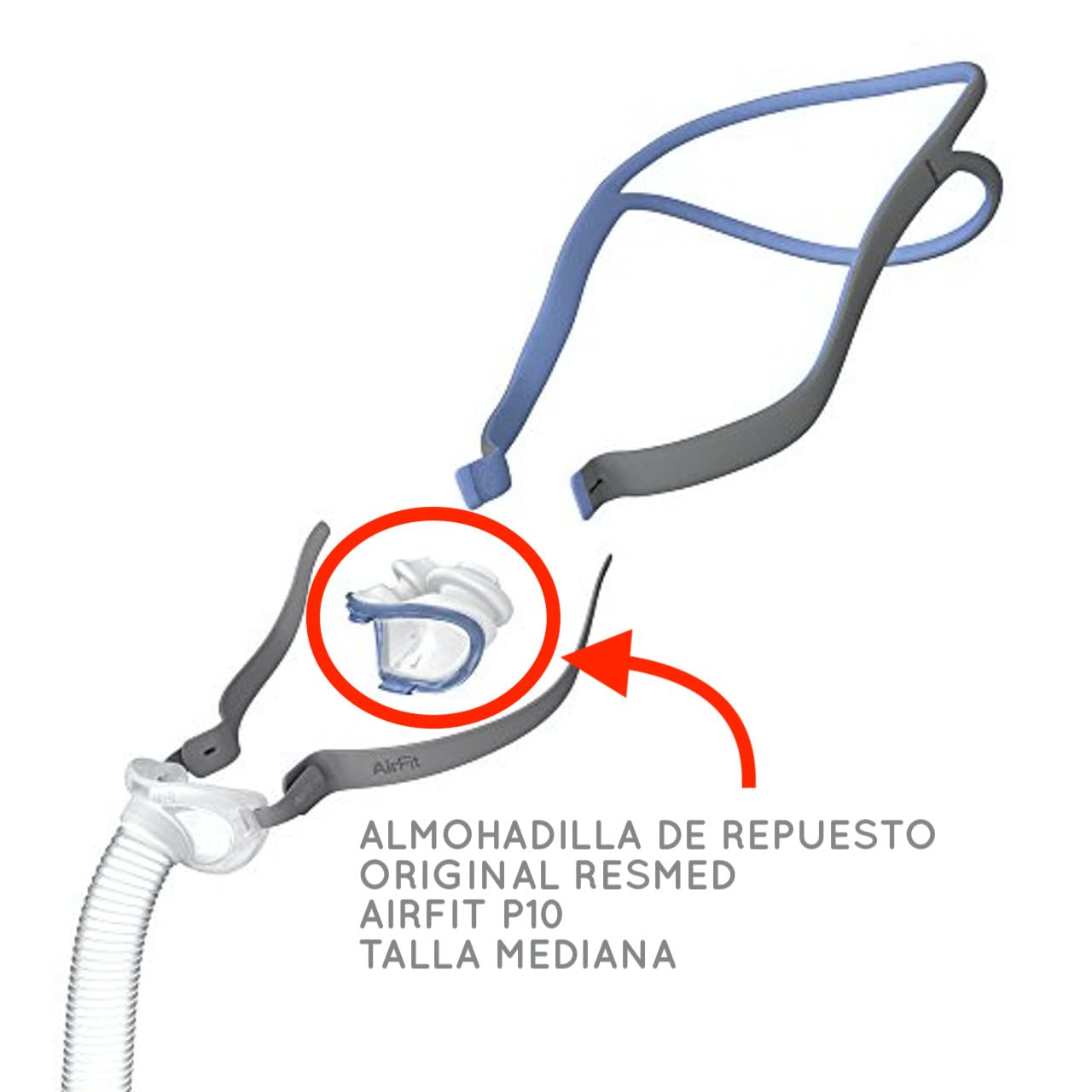 ResMed AirFit P10 cojín nasal mediano, empaque incluido, reemplazo seguro y fácil