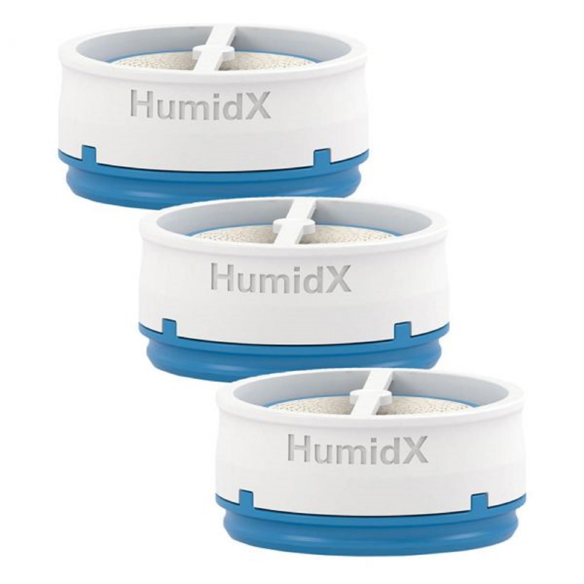 ResMed HUMIDX 3Pack estandar, vista frontal, solución de humidificación para viajes.