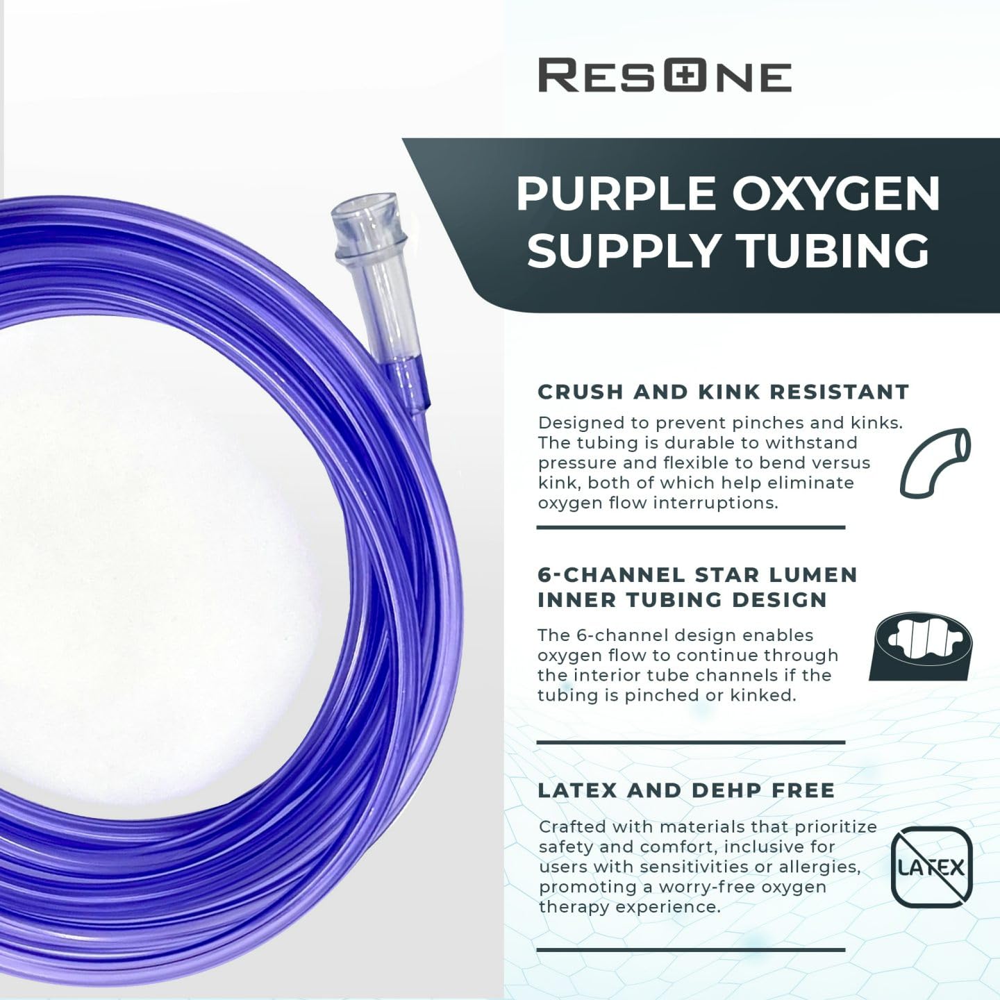 ResOne tubo oxígeno resistente a aplastamiento, ideal para uso diario y transporte.