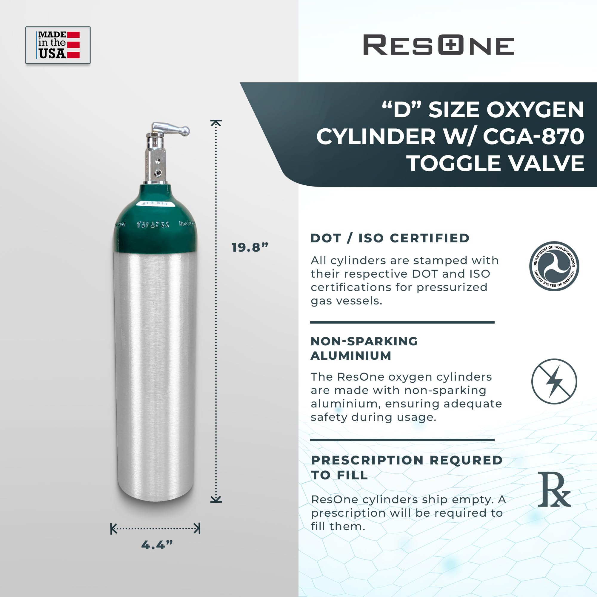 ResOne con válvula CGA-870, acceso seguro para oxígeno médico
