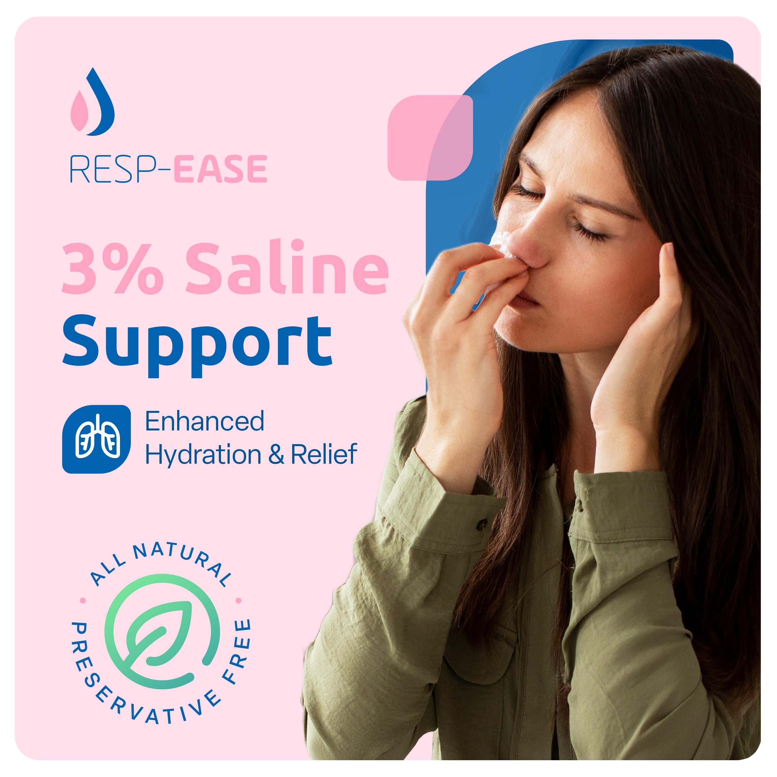 Resp-Ease solución salina 3% en envase de 240 ml para uso diario.