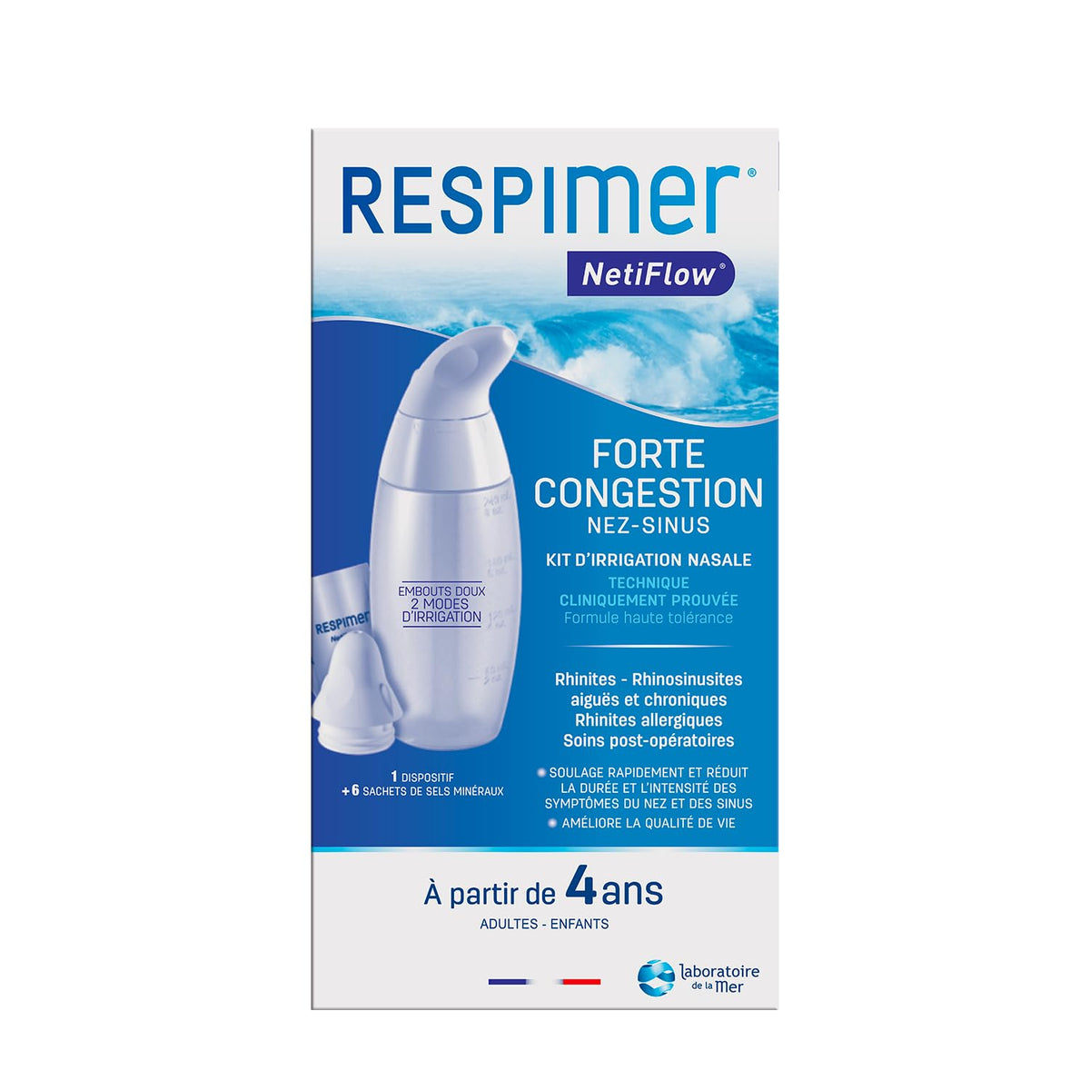 RESPIMER NetiFlow botella 240 ml para irrigación nasal suave y cómoda.