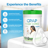 RespLabs CPAP: máscara facial, limpieza rápida con toallitas sin fragancia.