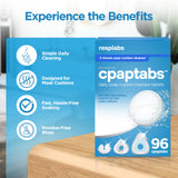 RespLabs CPAP tabletas disolviéndose en agua para limpieza profunda
