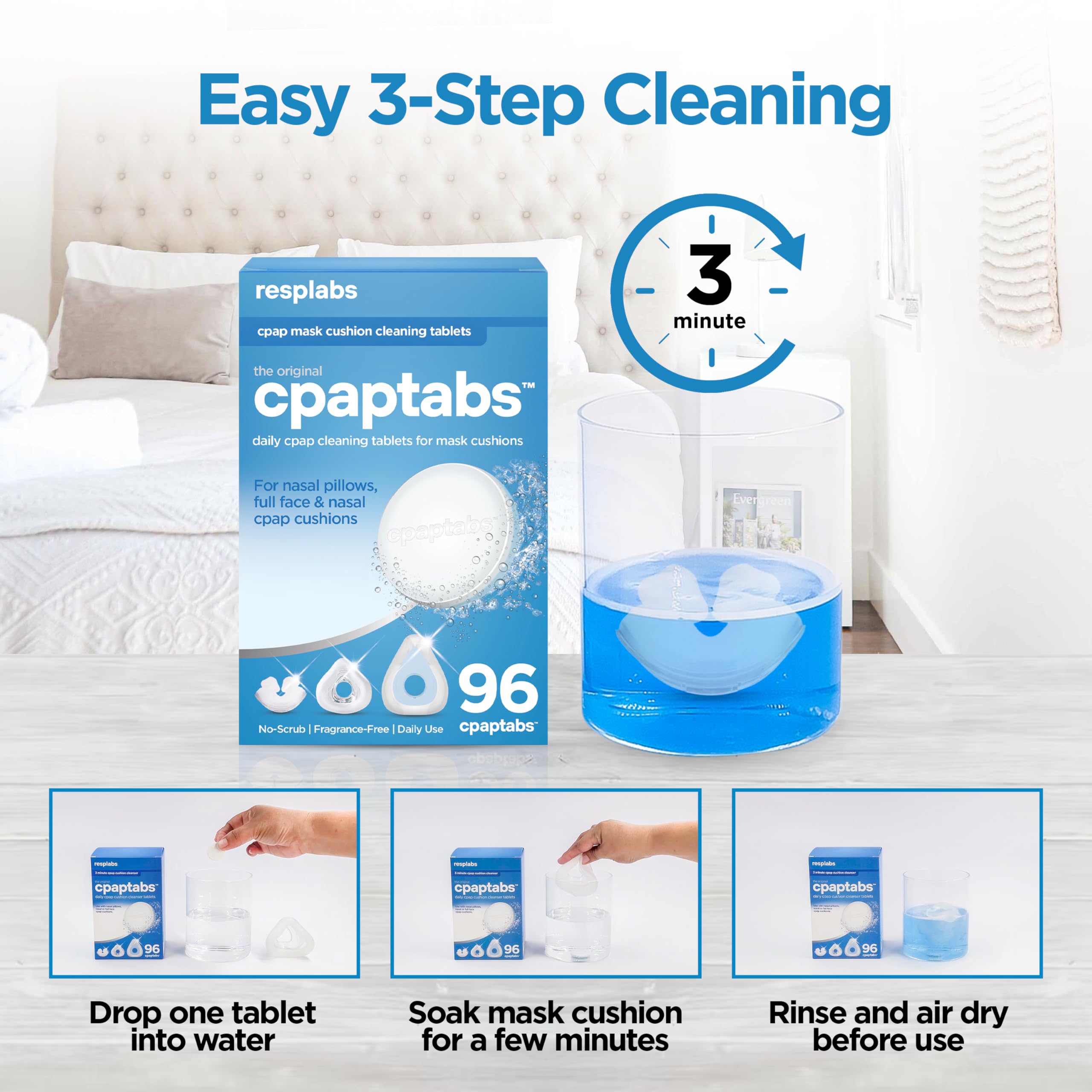 RespLabs CPAP tabletas limpian tubos y humidificador sin frotar
