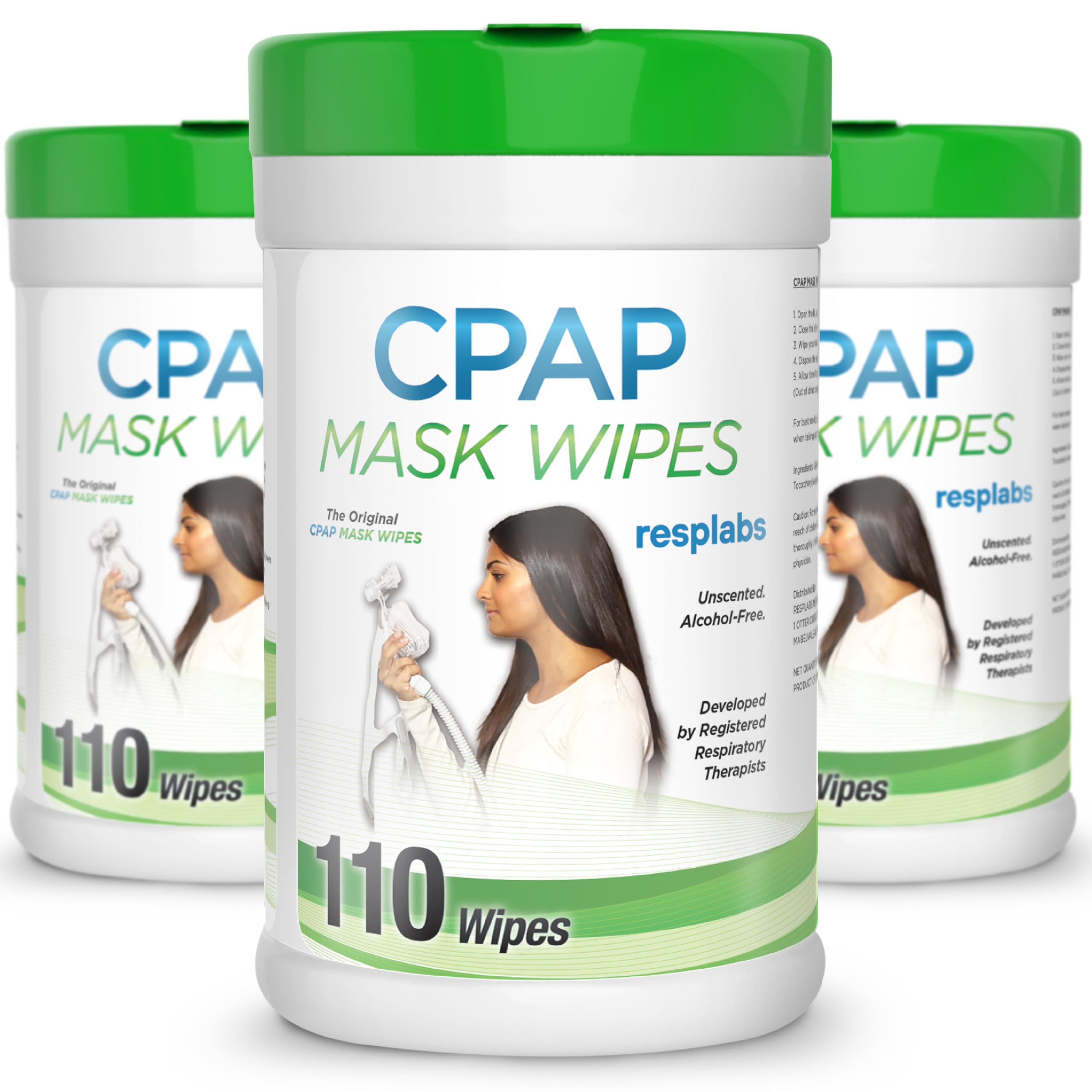 RespLabs CPAP wipes pack de 3 para limpieza diaria de mascaras sin fragancia
