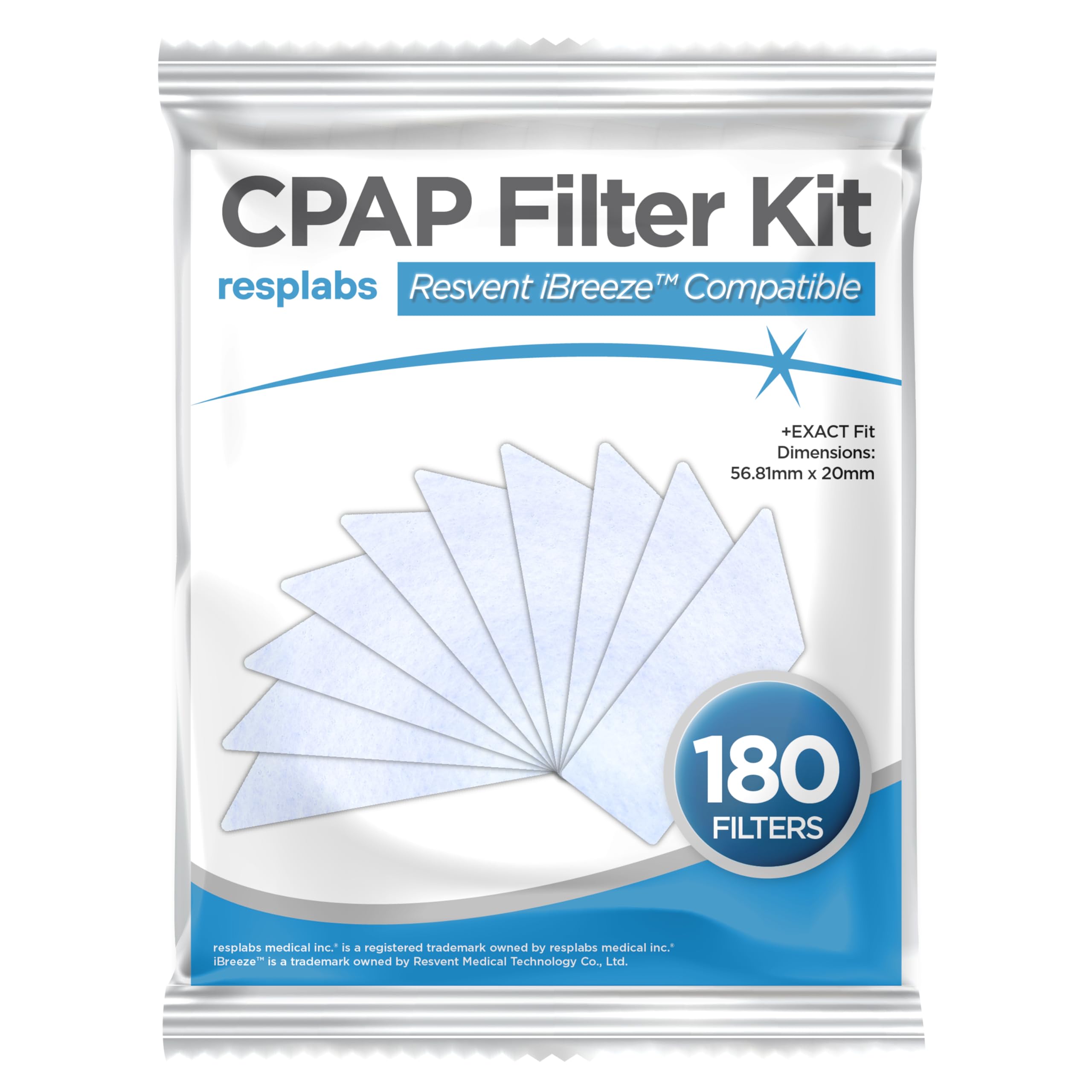 RespLabs: filtros CPAP Resvent iBreeze, 180 unidades, operación estable y confiable.
