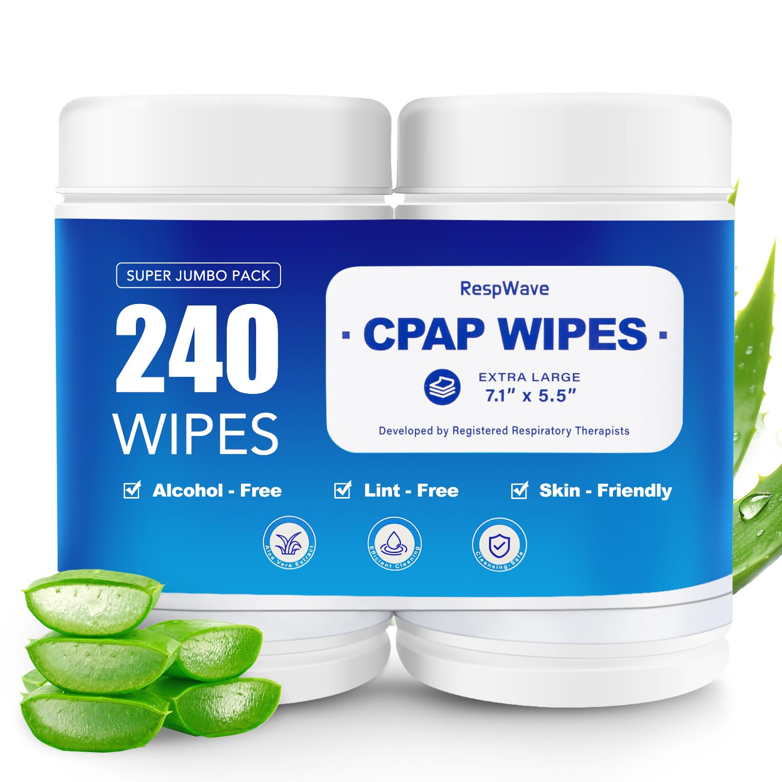 RespWave: paquete jumbo de 240 toallitas para limpieza segura de mascarillas CPAP.
