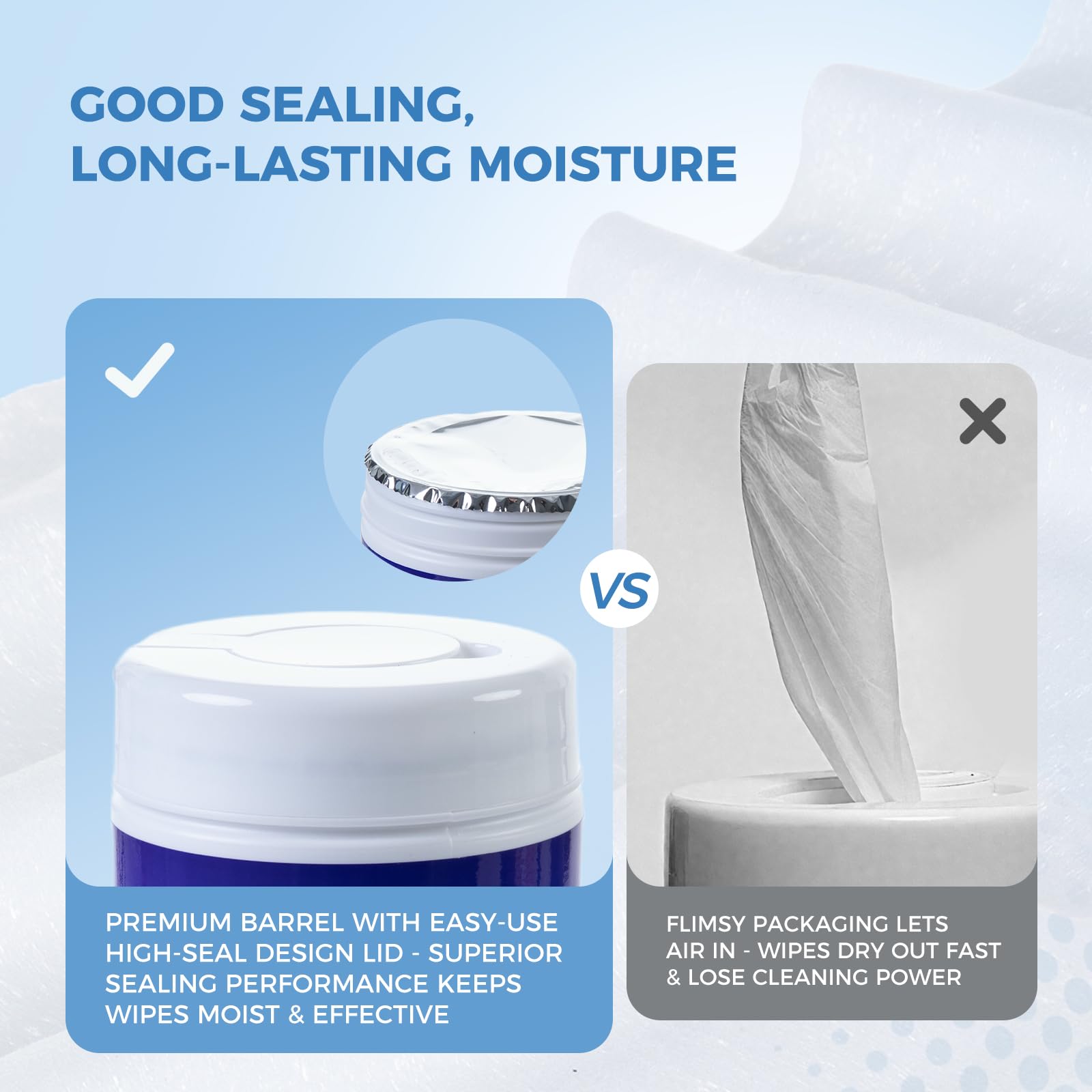 RespWave toallitas CPAP con aloe para suavidad de piel y equipo.