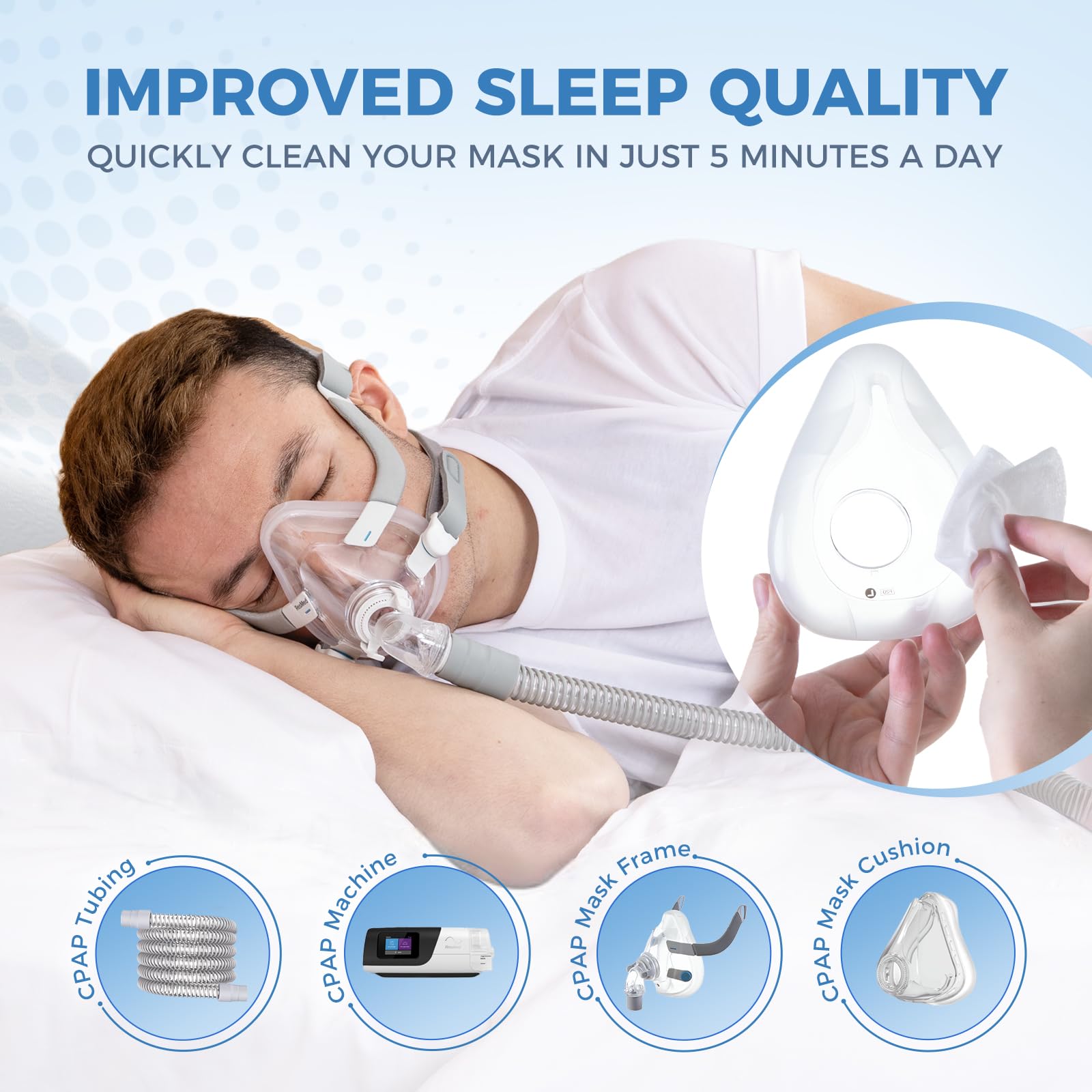RespWave toallitas CPAP de fácil uso en casa o viaje.