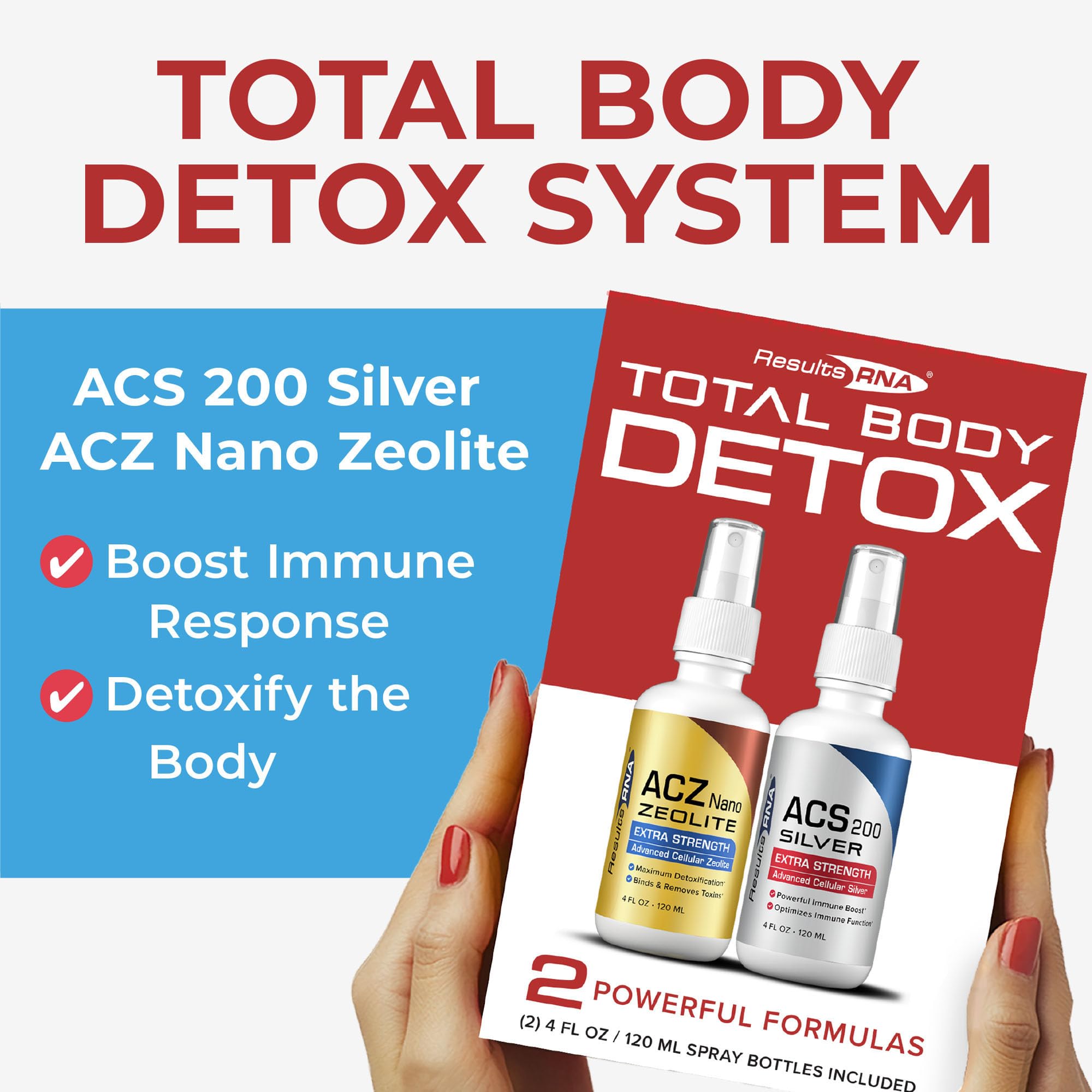 Resultados RNA Detox Total Cuerpo ACZ Nano Zeolita en botella para detoxificación suave.