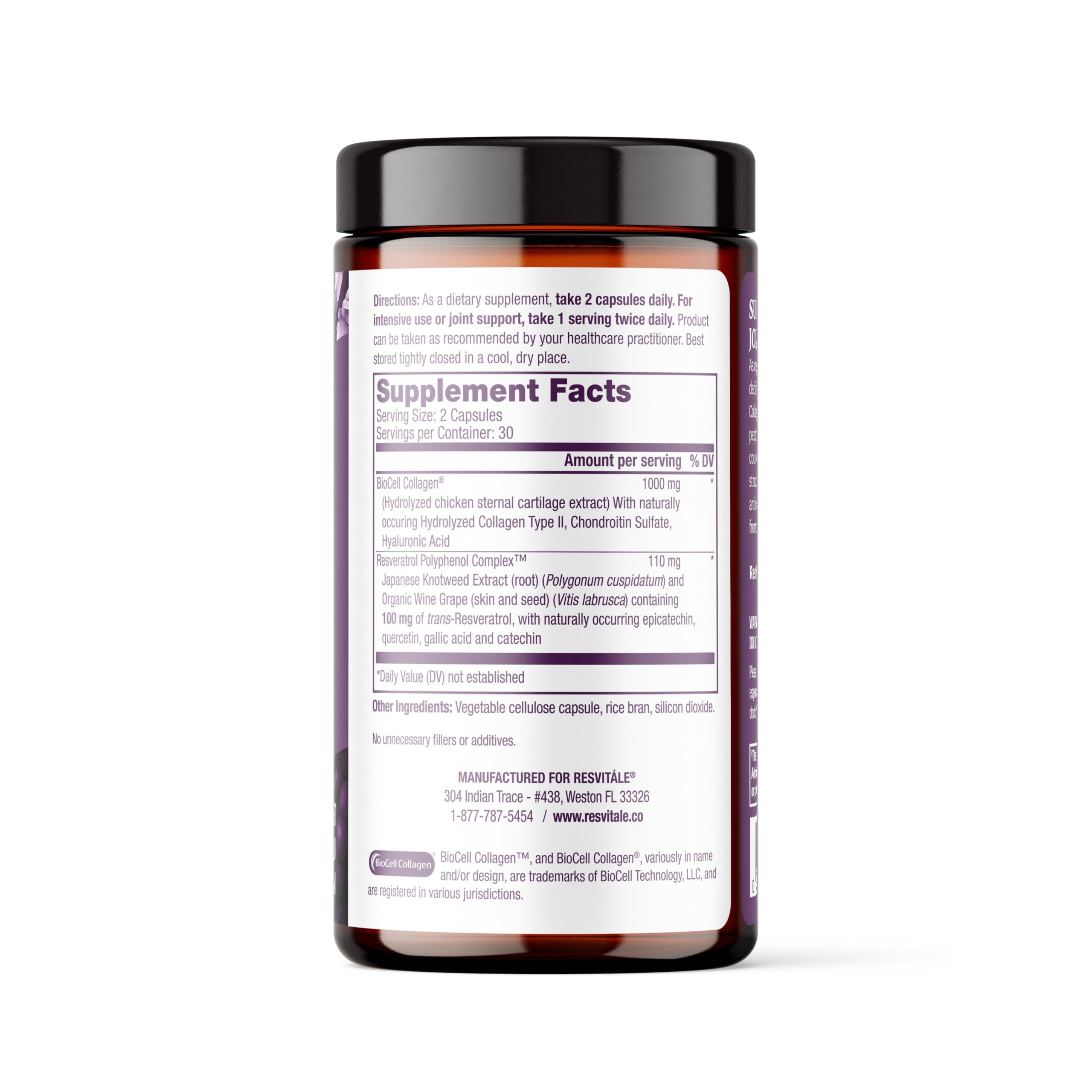 Frasco de ResVitále Collagen Enhance con cápsulas, conveniente para uso diario.