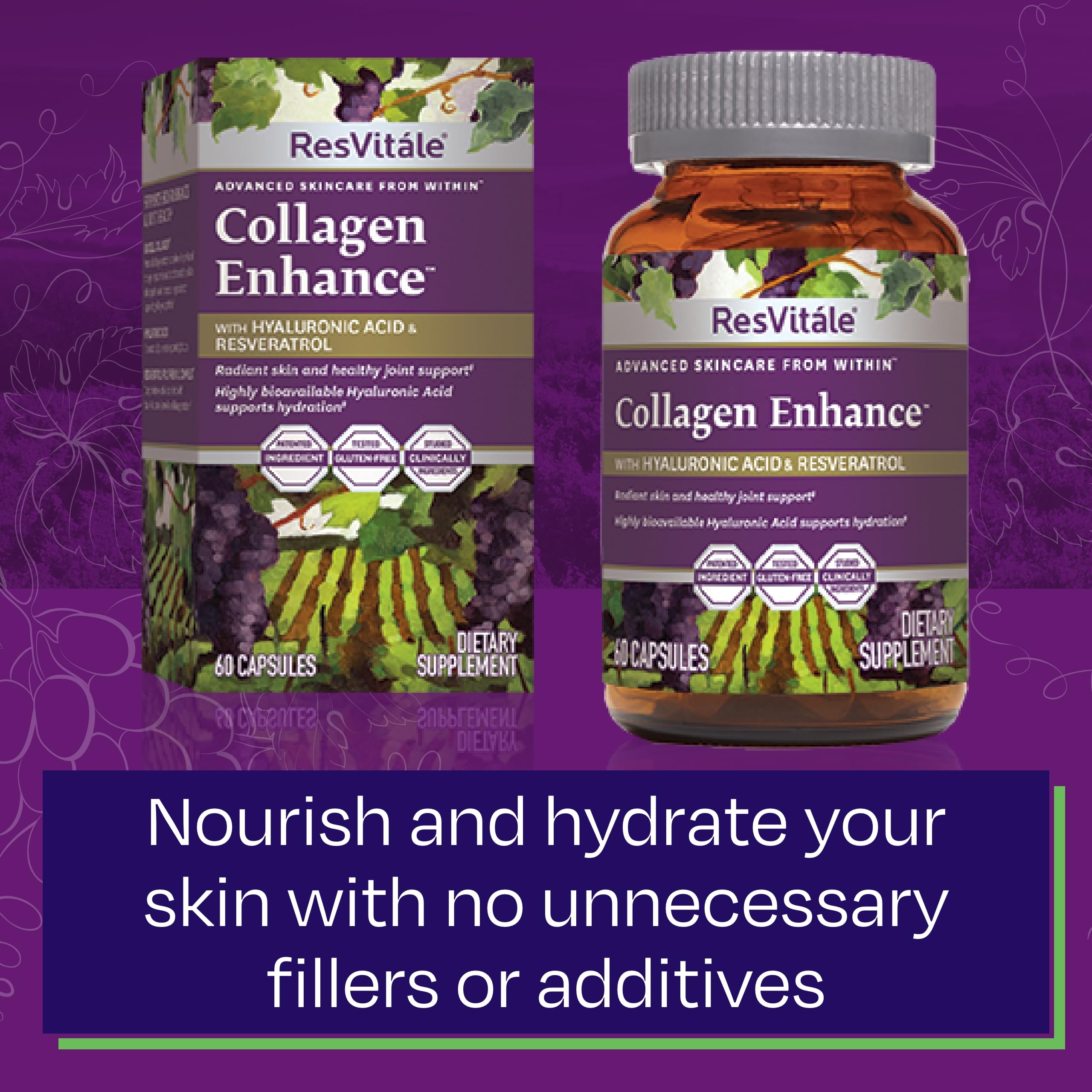 Porción diaria de ResVitále Collagen Enhance, apoyo a la hidratación de la piel.