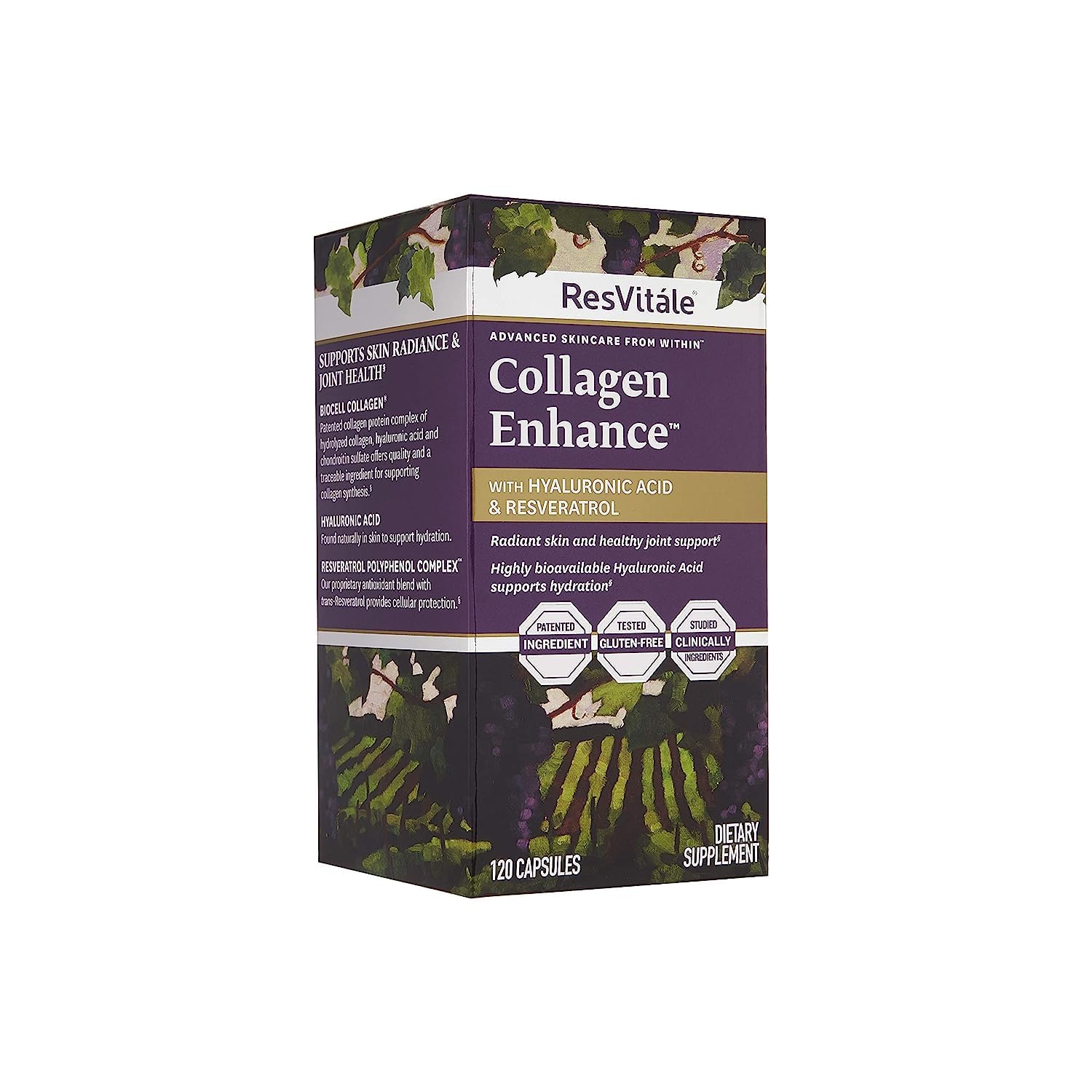 Cápsulas de ResVitále Collagen Enhance, símbolo de belleza y vitalidad.