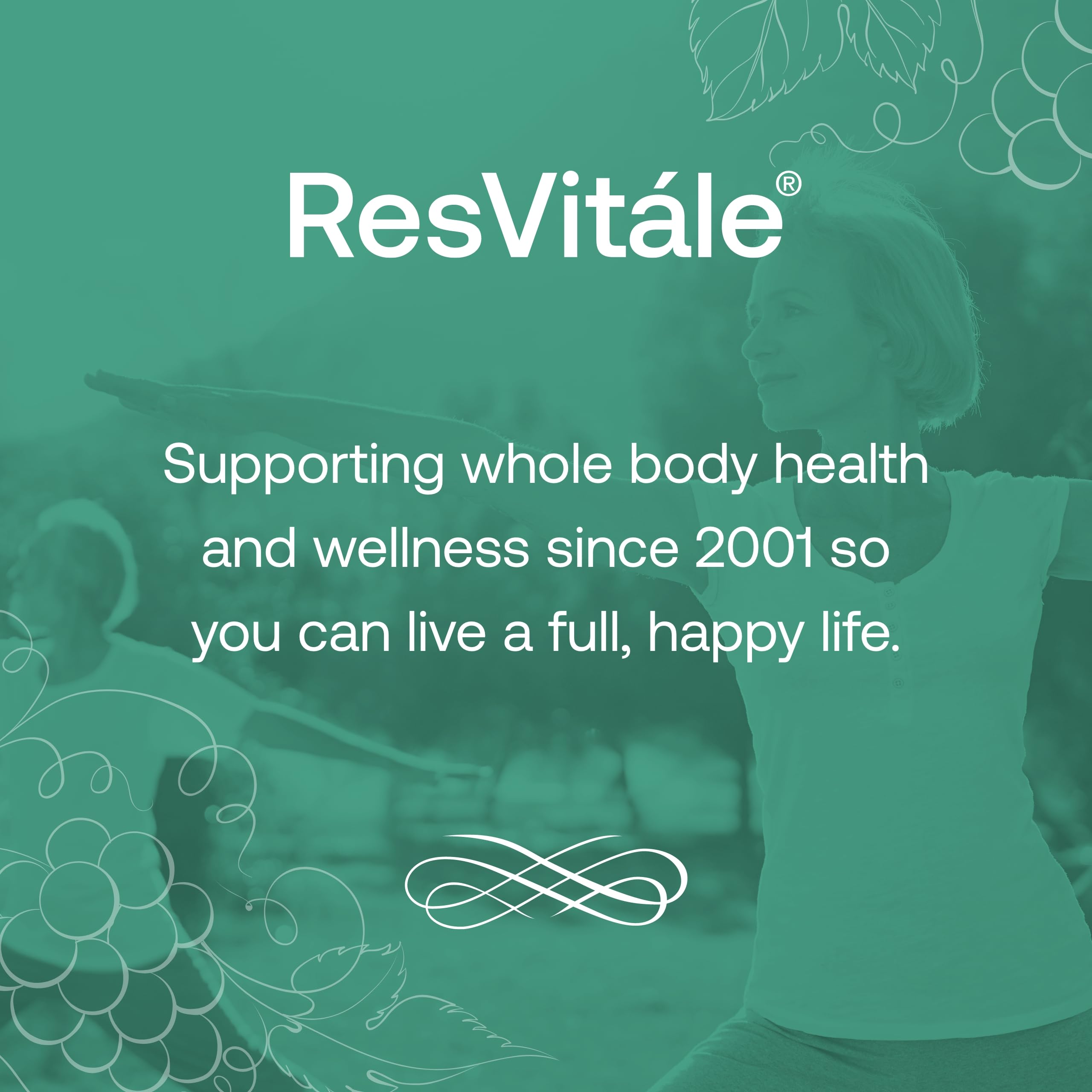 ResVitále Resveratrol 500 mg, detalle de etiqueta, información clara del producto.
