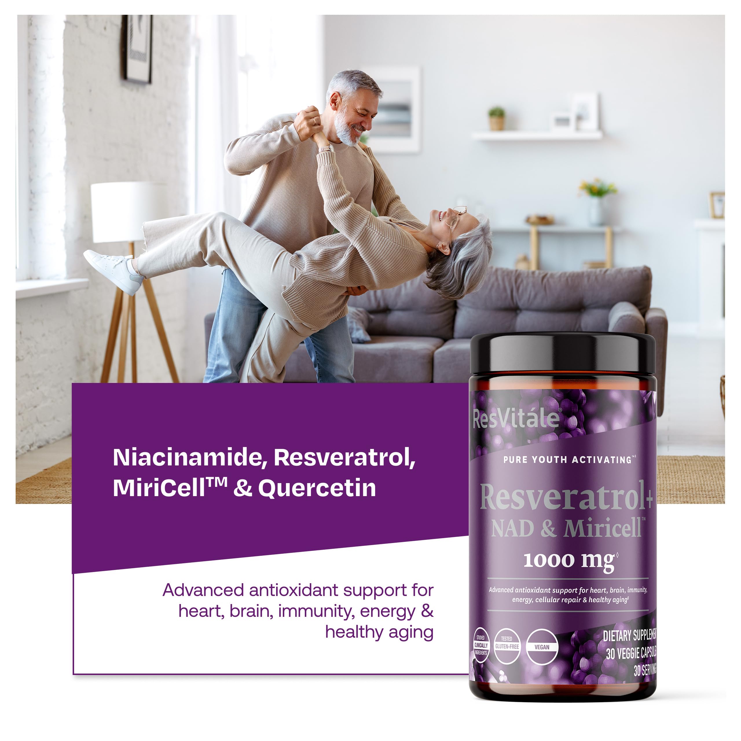 Dosis diaria de ResVitale resveratrol nad miricell en cápsulas