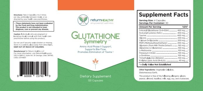 Return Healthy Glutathione Symmetry: presentación vegana y natural para detox suave.