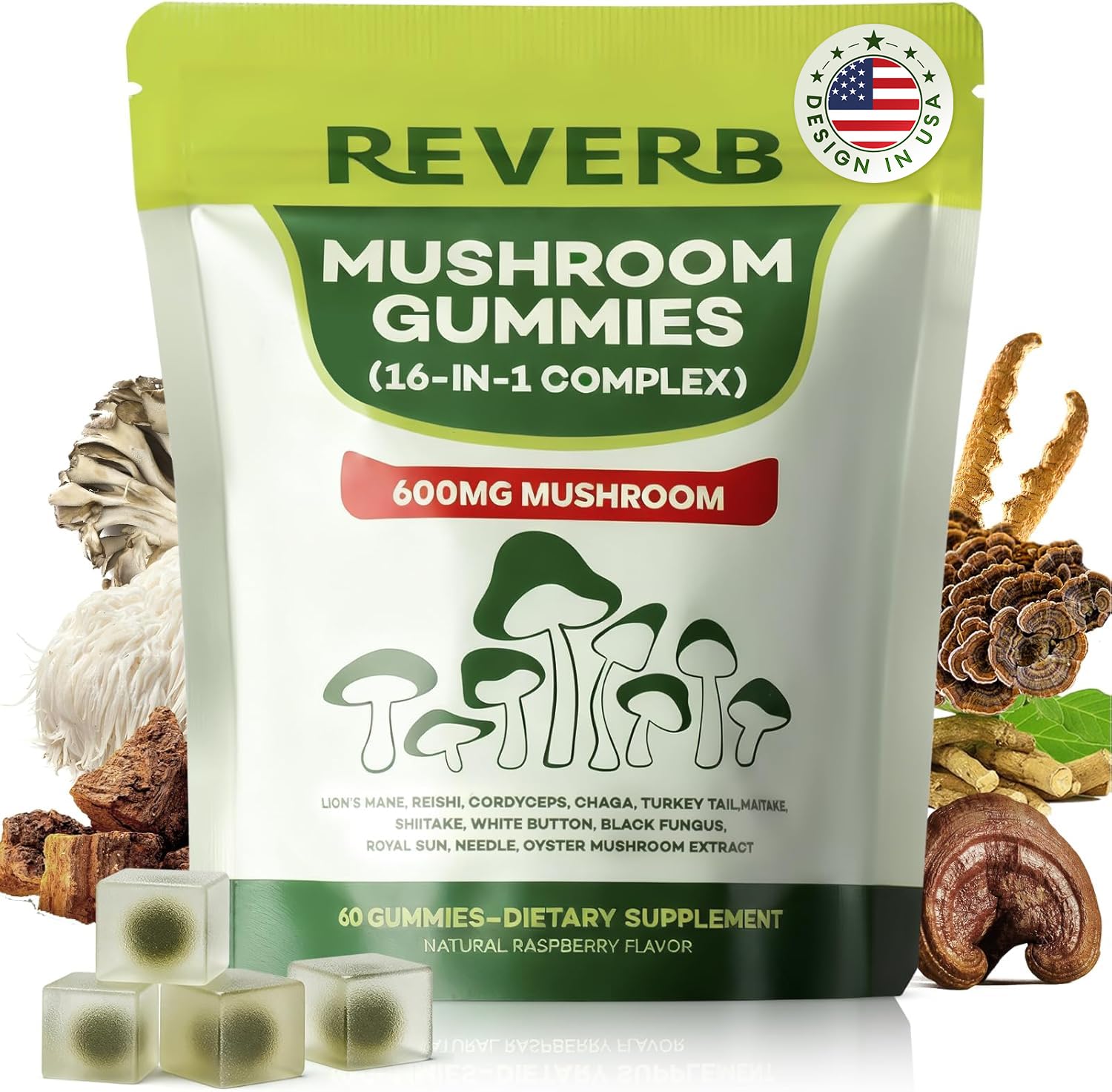 REVERB gomitas hongo 16-en-1, promueven la claridad mental y enfoque diario