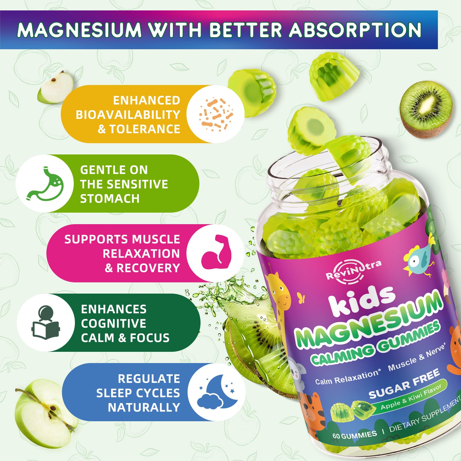 Gominolas ReviNutra sin azúcar, endulzadas con xilitol, sabor manzana-kiwi.
