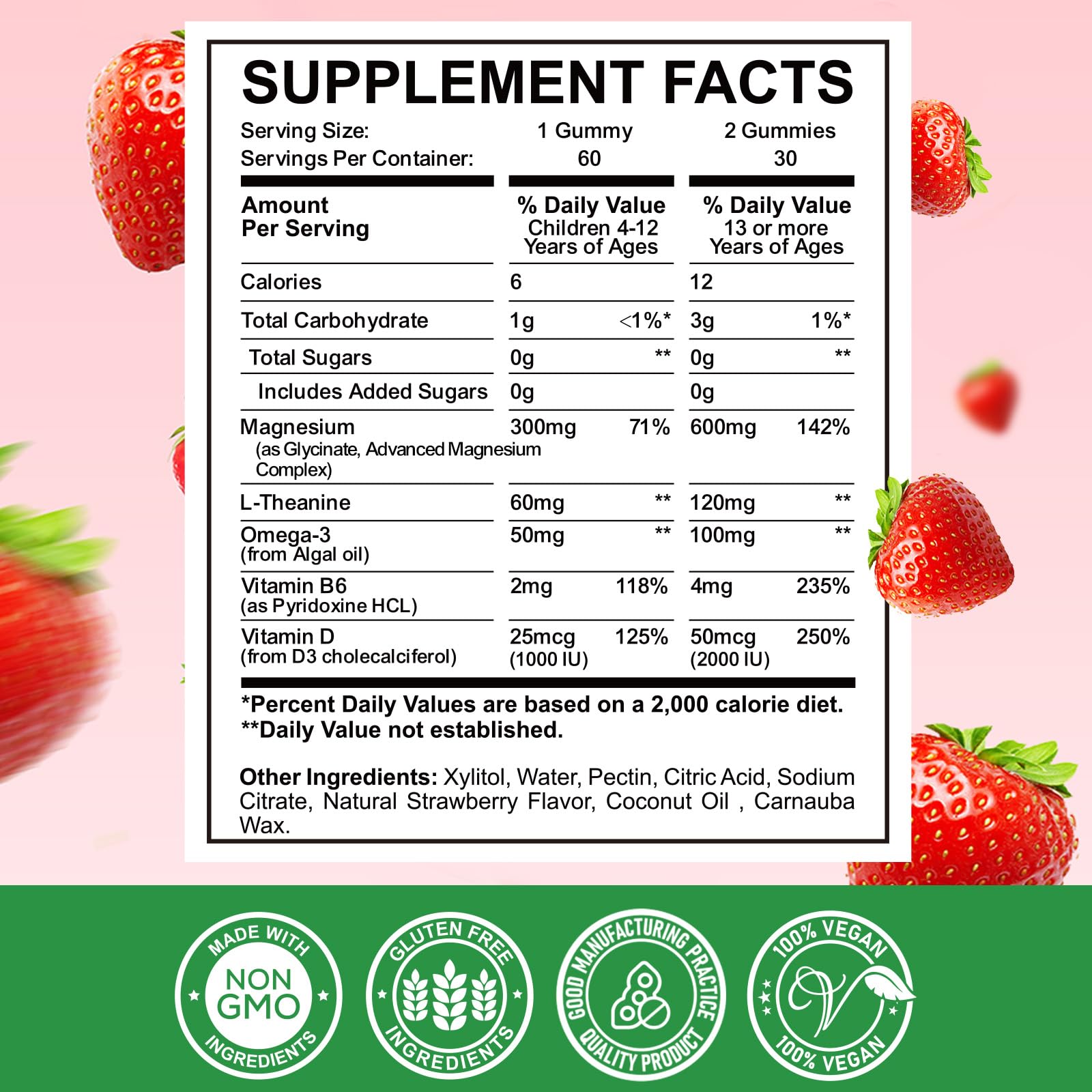 ReviNutra Magnesium Complex Gummies, gominolas de fresa en detalle, sabrosas y fáciles de masticar.
