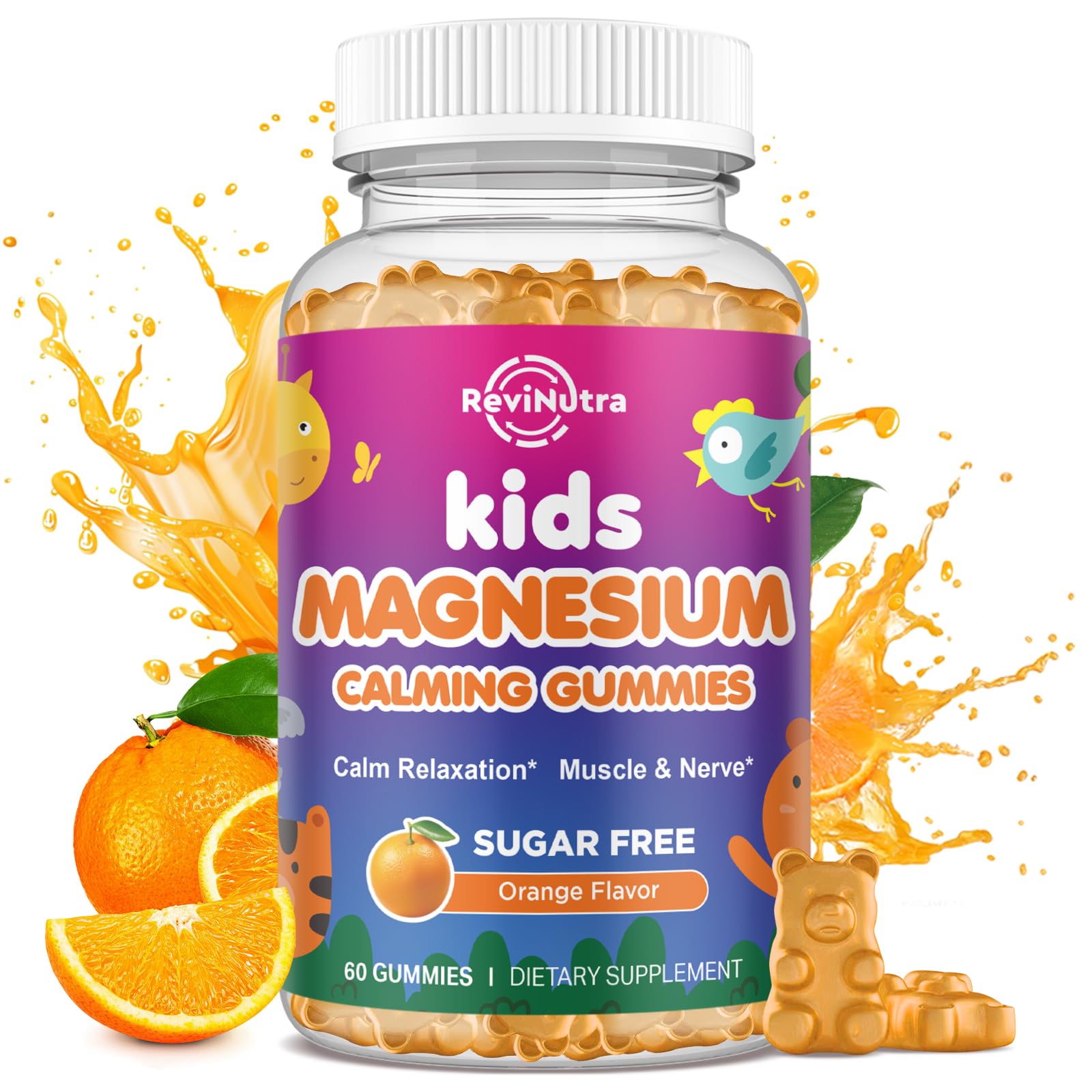 ReviNutra Calm Magnesium Gummies: botella frontal que inspira confianza para día a día
