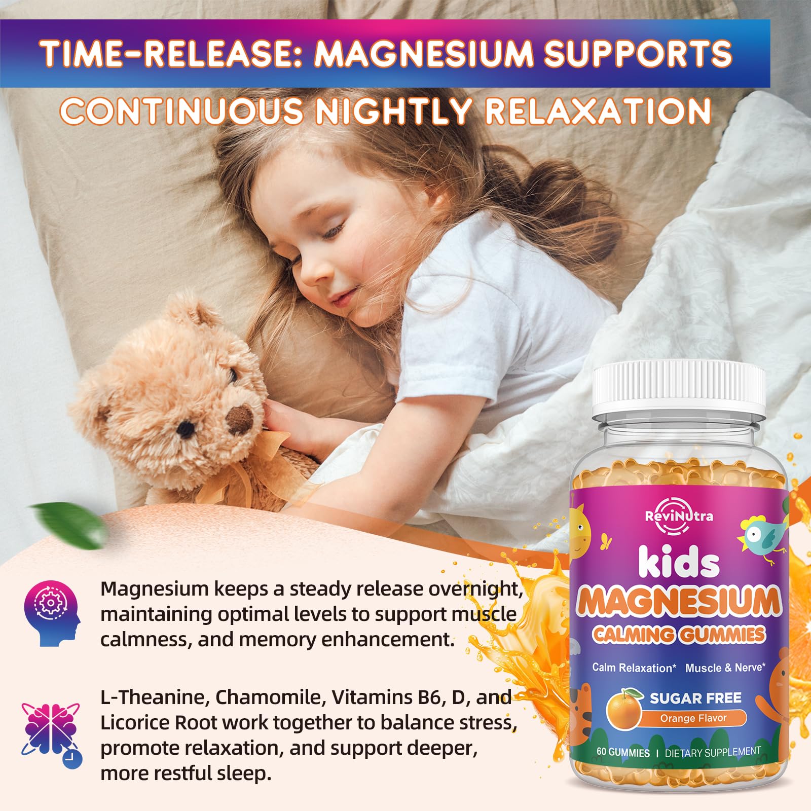 Manos sosteniendo la botella de ReviNutra Calm Magnesium Gummies para uso diario