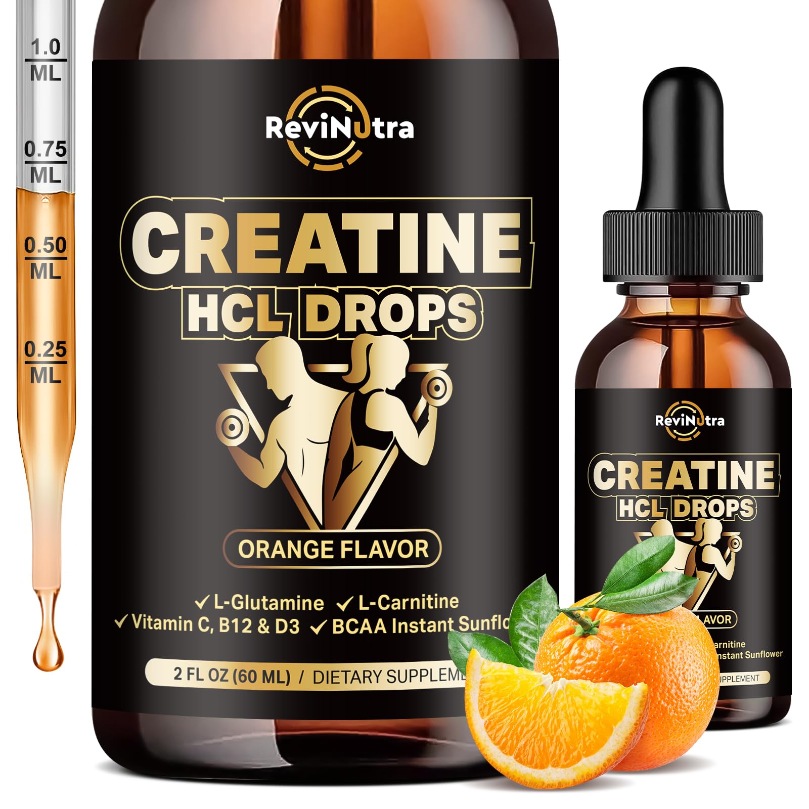 ReviNutra Creatina HCL líquida en botella, alta absorción para entrenar
