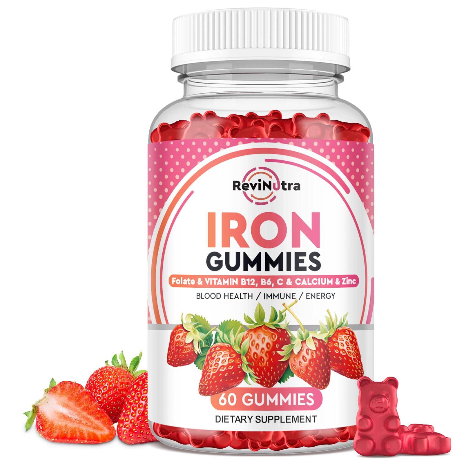 Gomitas de hierro ReviNutra en empaque compacto para uso diario.
