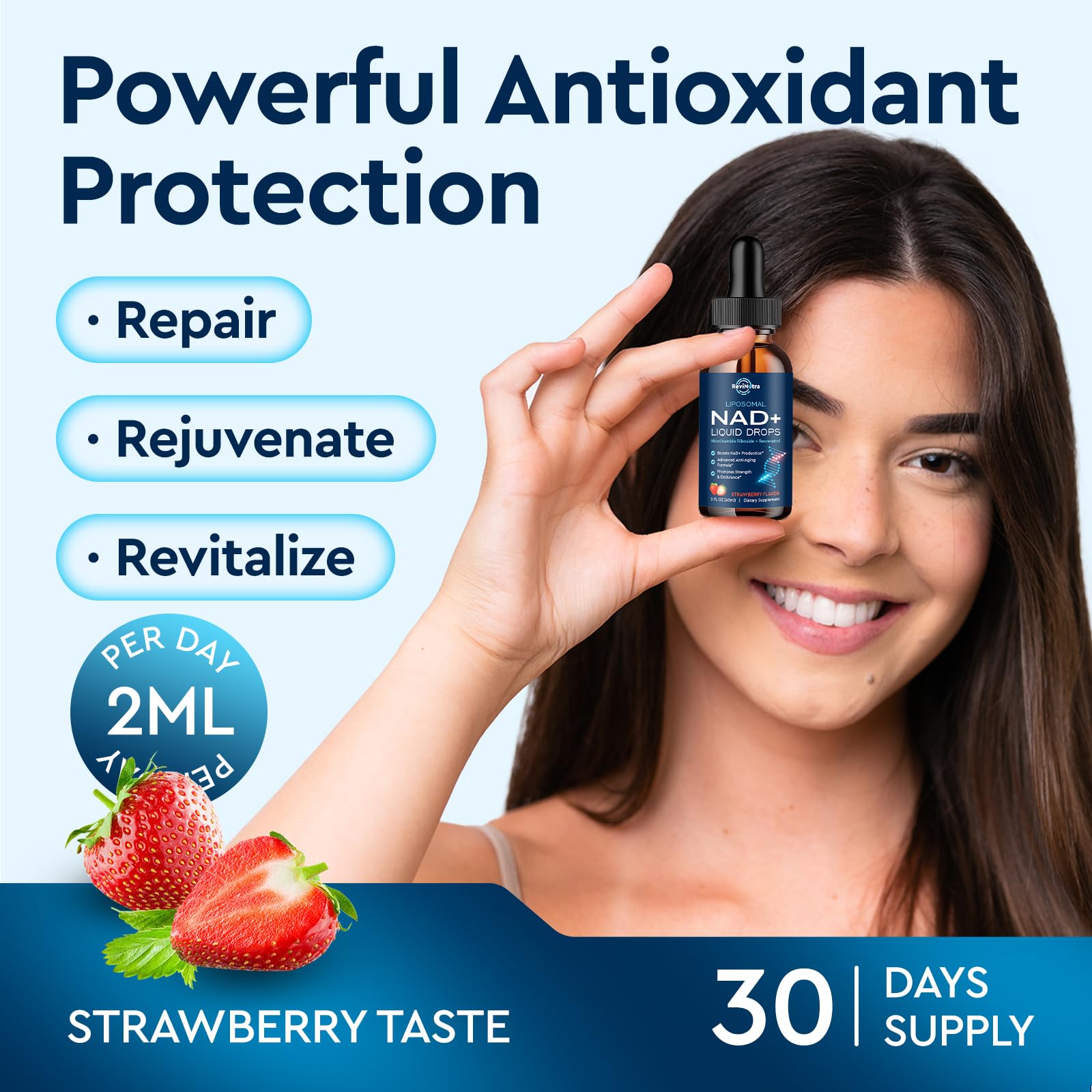 ReviNutra NAD liposomico enfoque cerebro y memoria con PQQ y CoQ10.