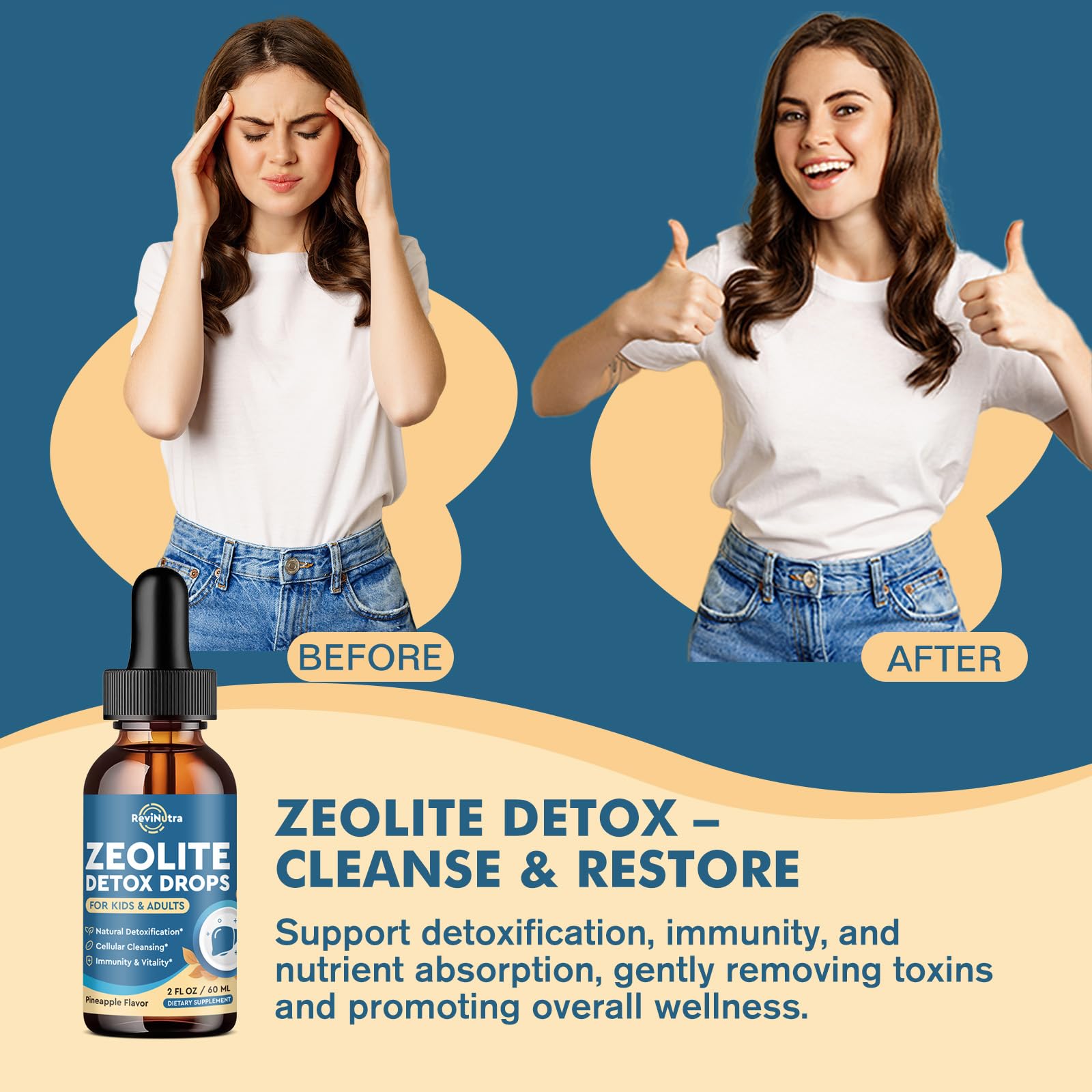 ReviNutra Zeolita Detox etiqueta, información clara para elegir suplemento confiable.
