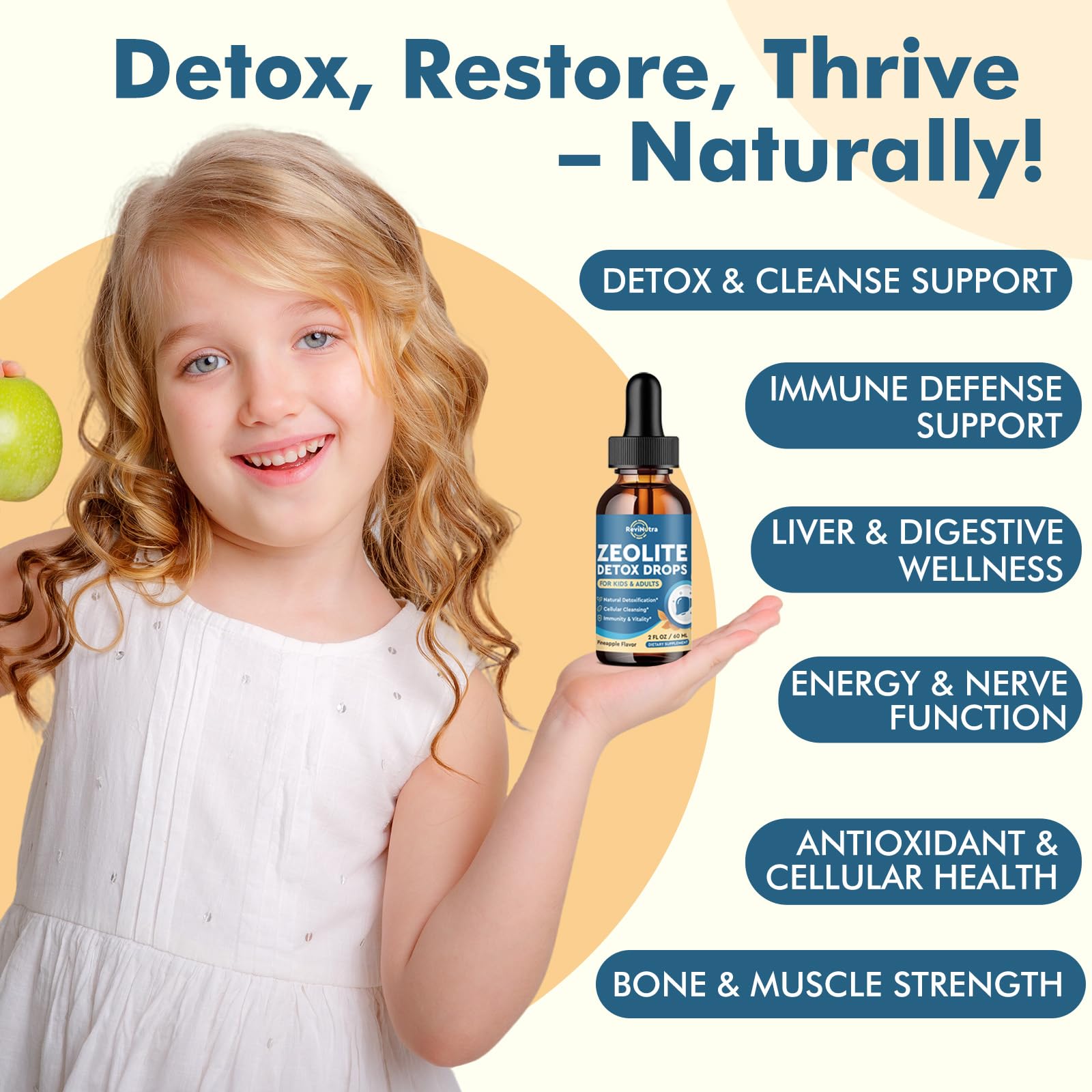 ReviNutra Zeolita Detox sabor piña, bebida agradable para detox diario.