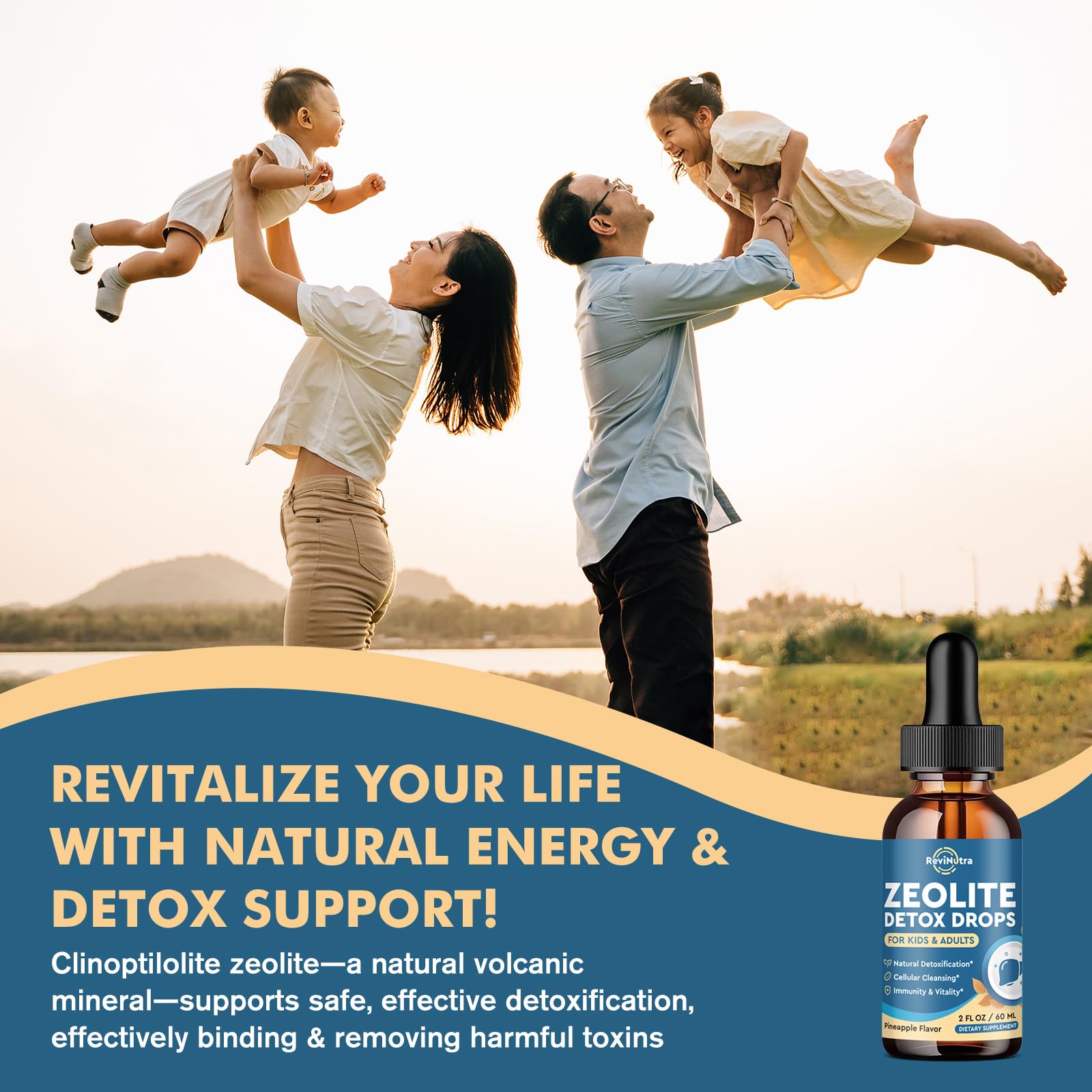 ReviNutra Zeolita Detox soporte inmunidad, zinc y selenio para defensas naturales.