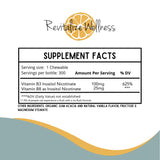 Revitalize Wellness Vitamina B3 gomitas, primer plano de tabletas, sabor vainilla para consumo diario.