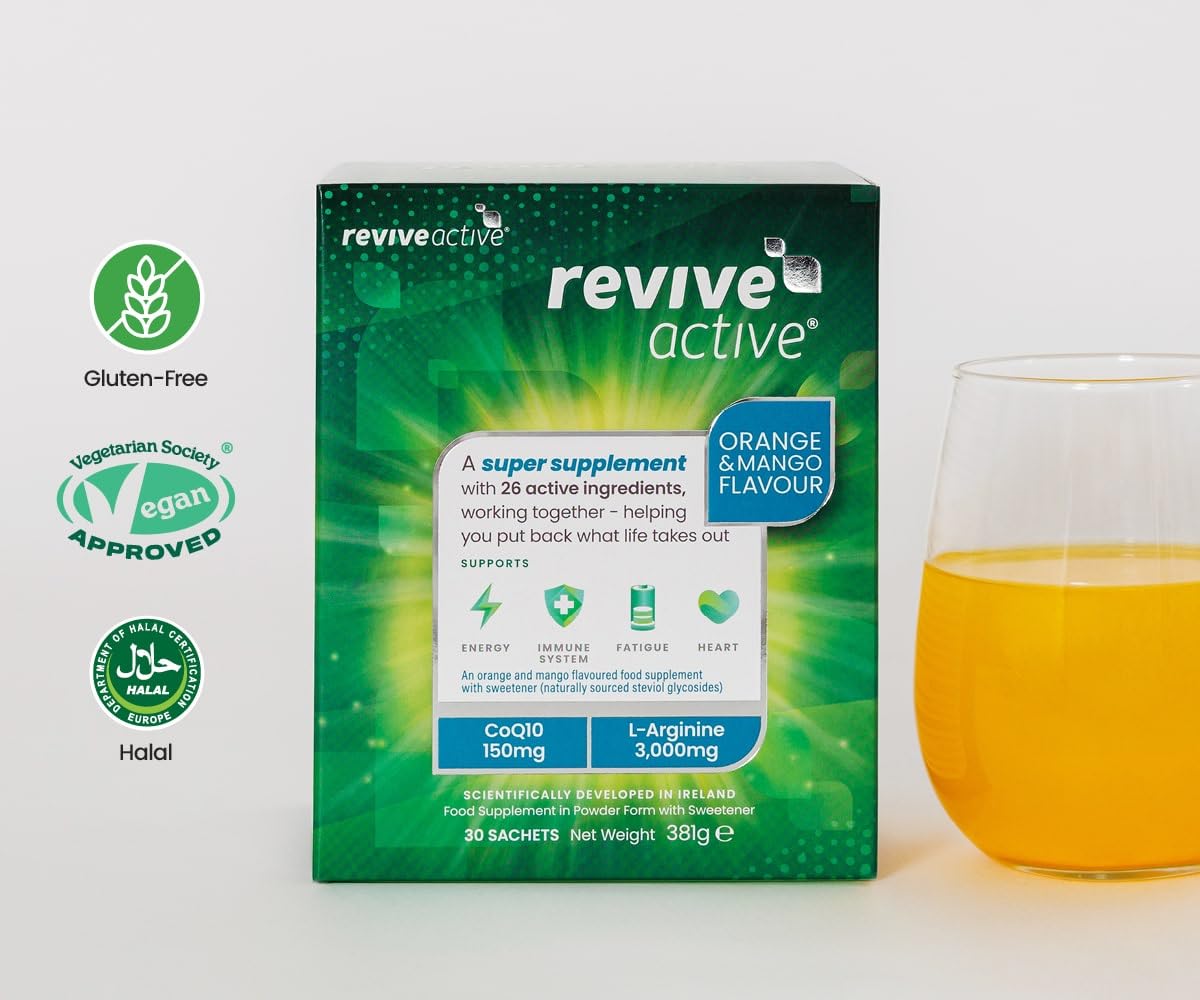 Revive Active sobre naranja disolviéndose en agua, bebida refrescante