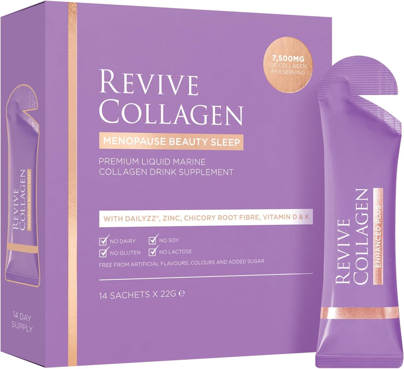 Botella de Revive Collagen Menopause Beauty Sleep para descanso nocturno reparador