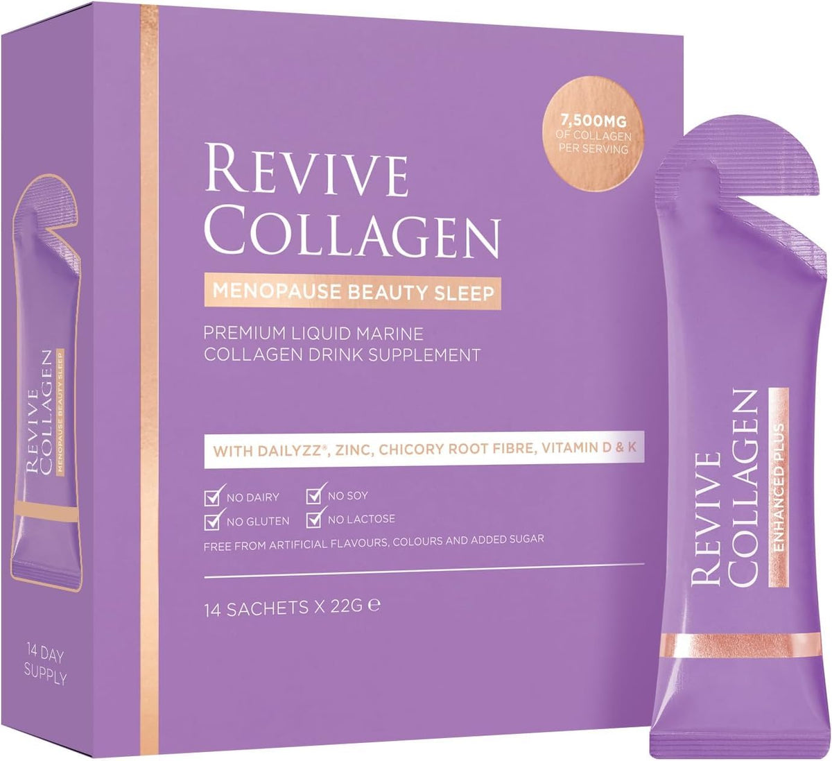 Botella de Revive Collagen Menopause Beauty Sleep para descanso nocturno reparador