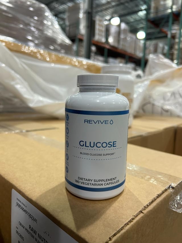 Revive MD Apoyo de Glucosa: etiqueta clara, transmite confianza y transparencia de ingredientes.