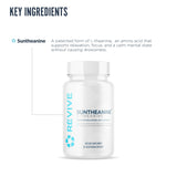 Revive MD Suntheanine etiqueta frontal con dosis y beneficios.