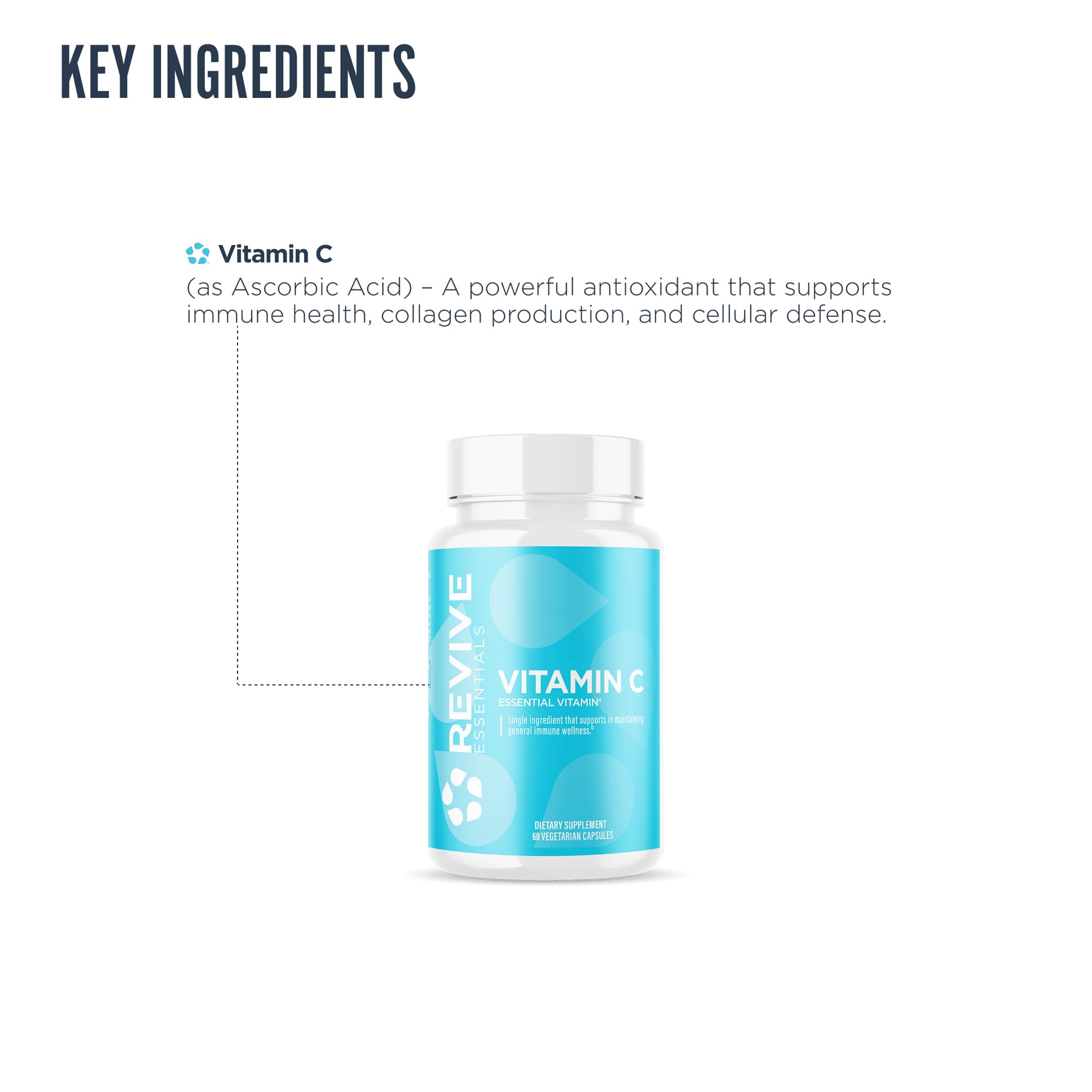 Revive MD Vitamina C, envase de 200 cápsulas y 30 porciones.
