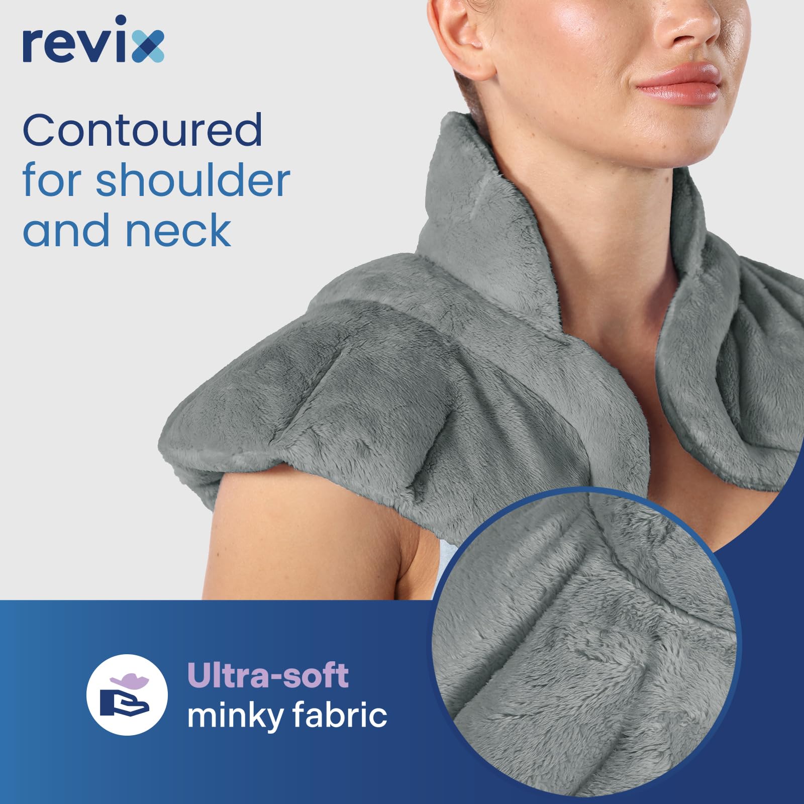 REVIX tejido minky suave que retiene calor y ofrece confort.