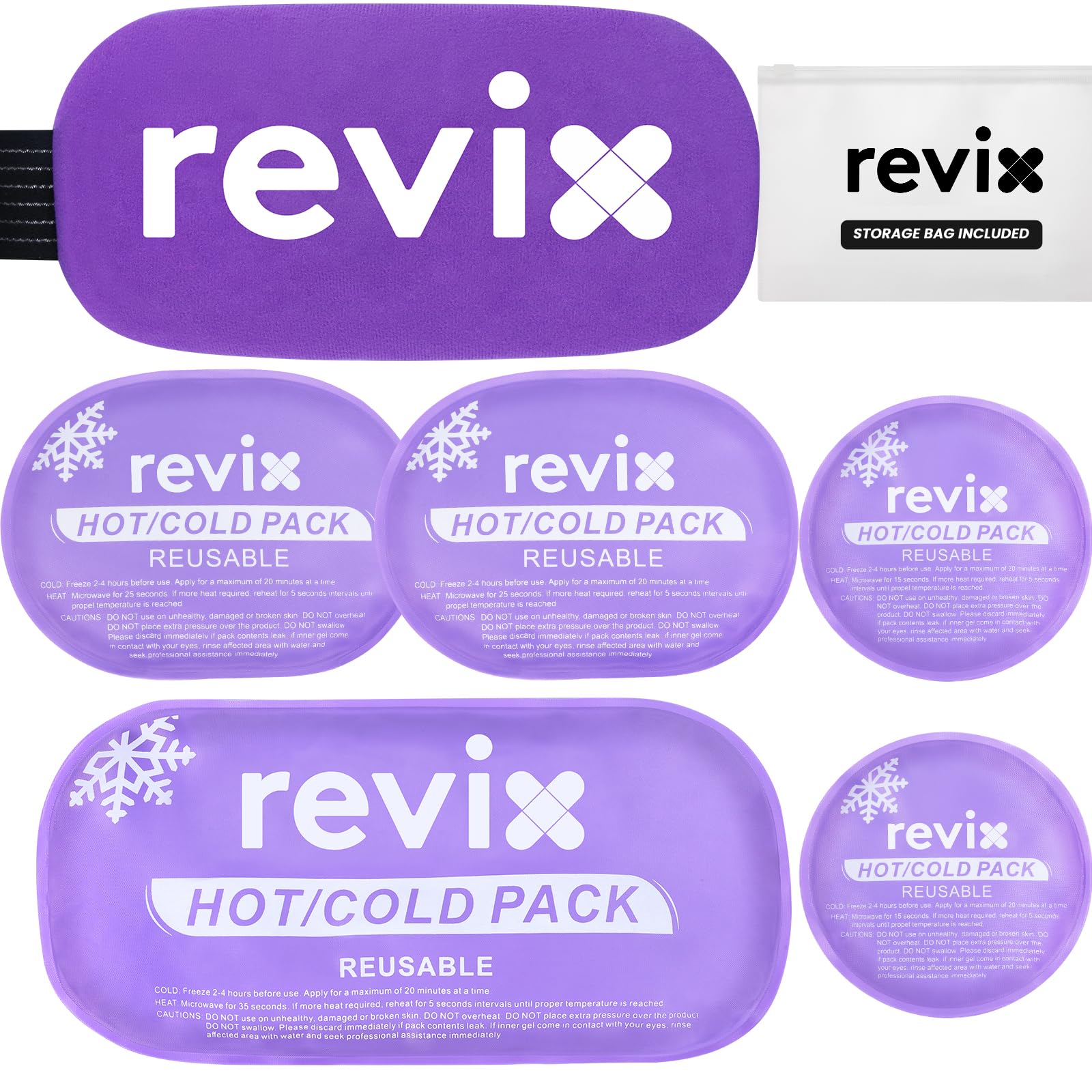 REVIX bolsas gel frio reutilizables con correas ajustables para uso versátil.