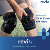 REVIX bolsas de hielo para rodilla, vista trasera: envoltura estable alrededor de la rodilla.