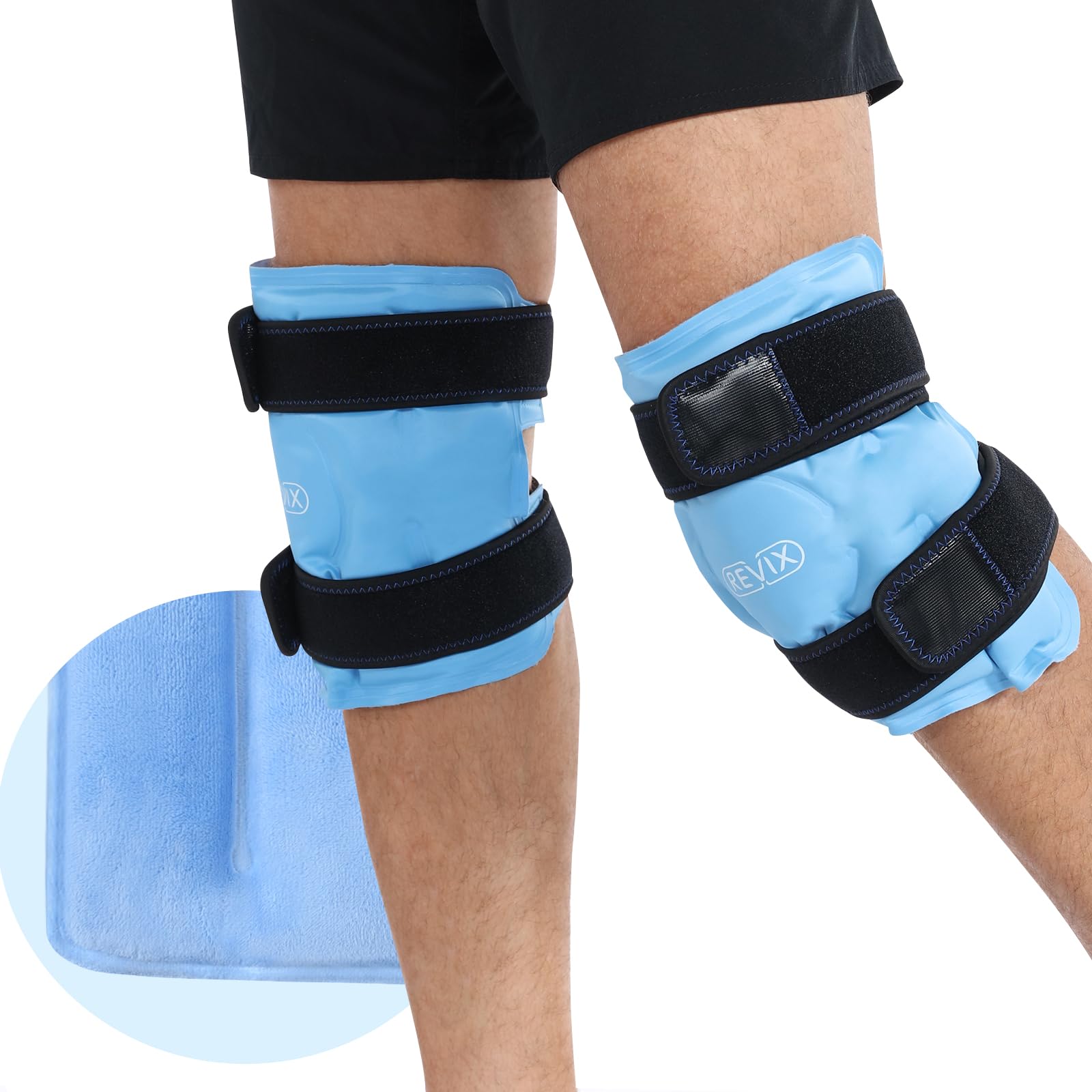 REVIX compresas de hielo para rodilla con forro de felpa suave para mayor comodidad.