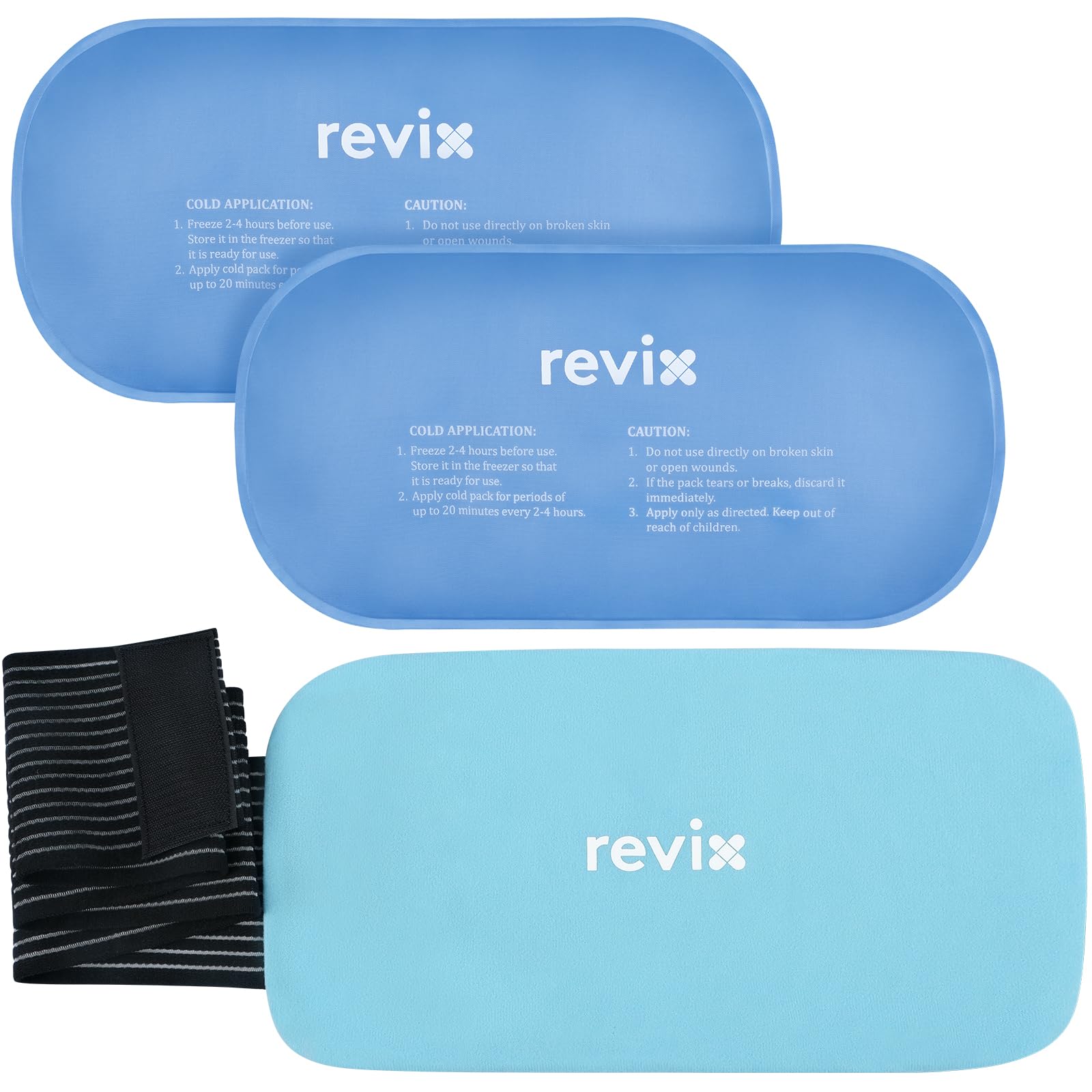 Compresas de gel REVIX 14x7 en uso con correa ajustable para mayor comodidad