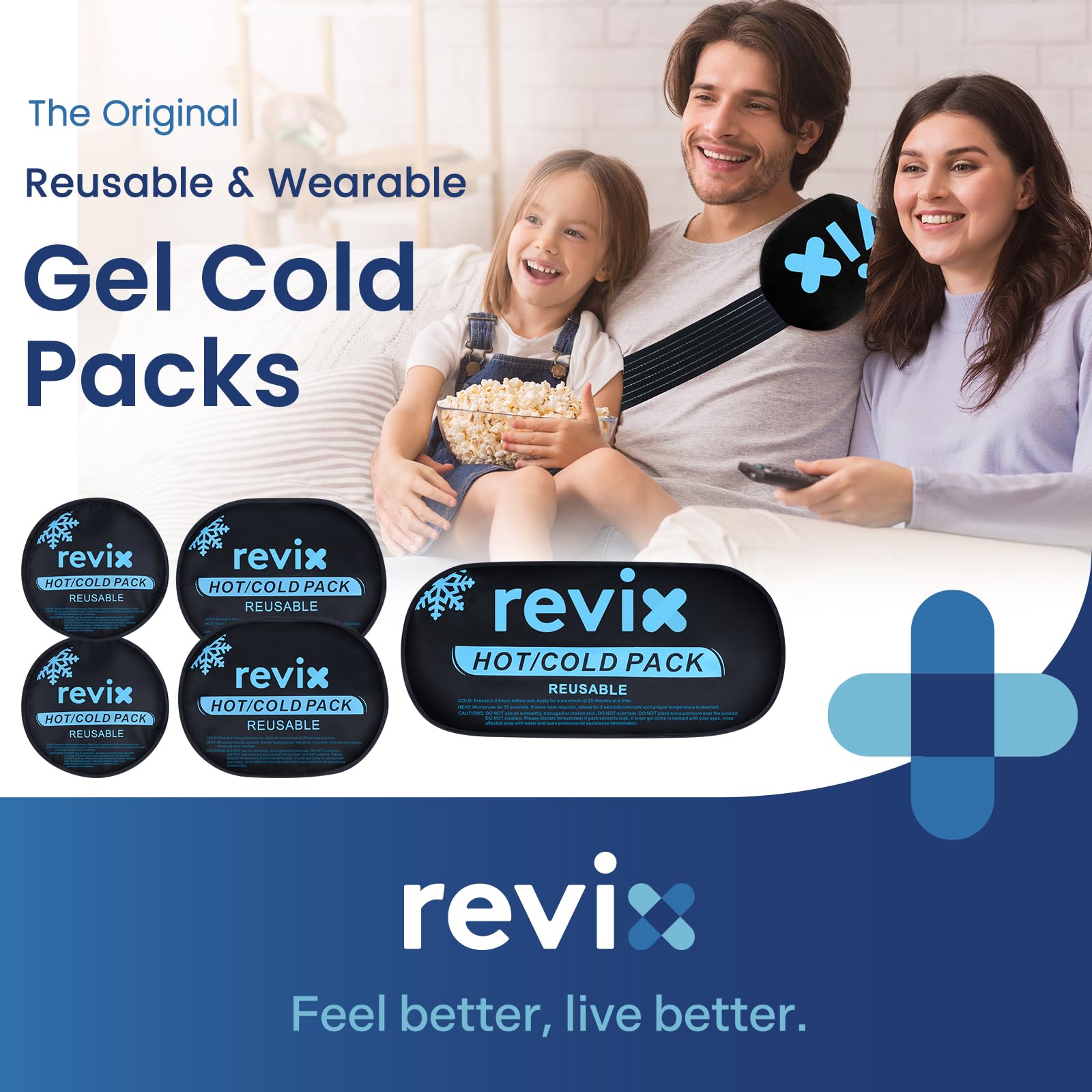 Compresas de gel flexibles REVIX para espalda, alivio suave y recuperación muscular.