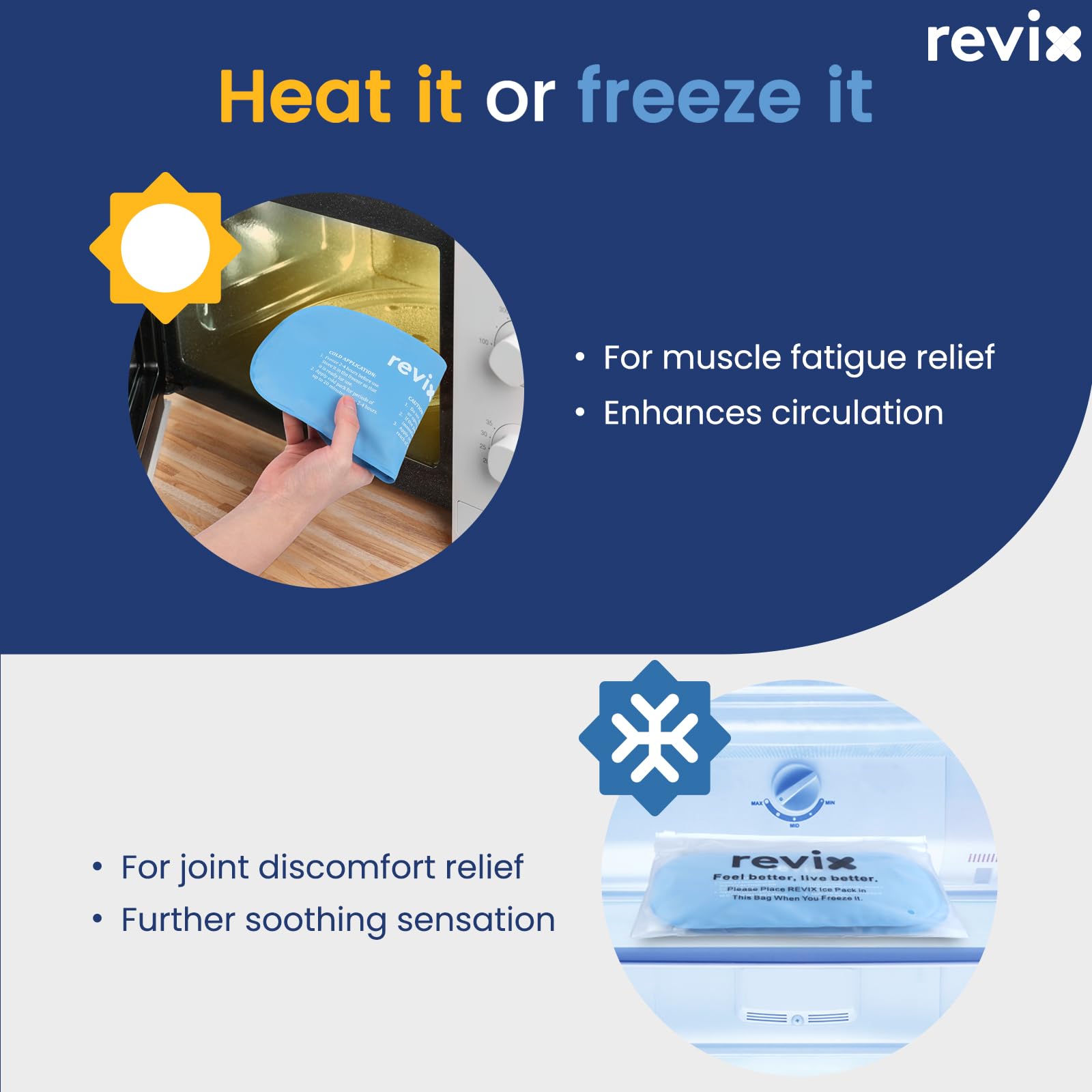 REVIX dos paquetes reutilizables para frio o calor en cualquier momento.