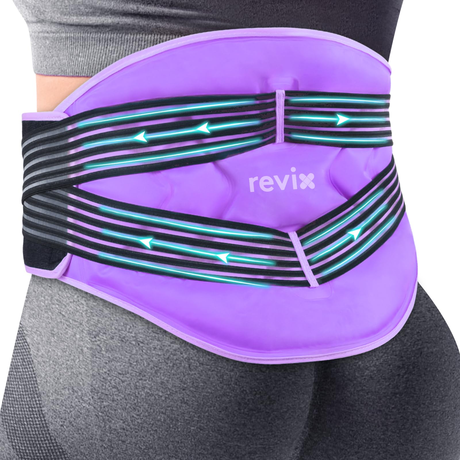 REVIX espalda-hielo reutilizable morado: alivio refrescante para la zona lumbar.