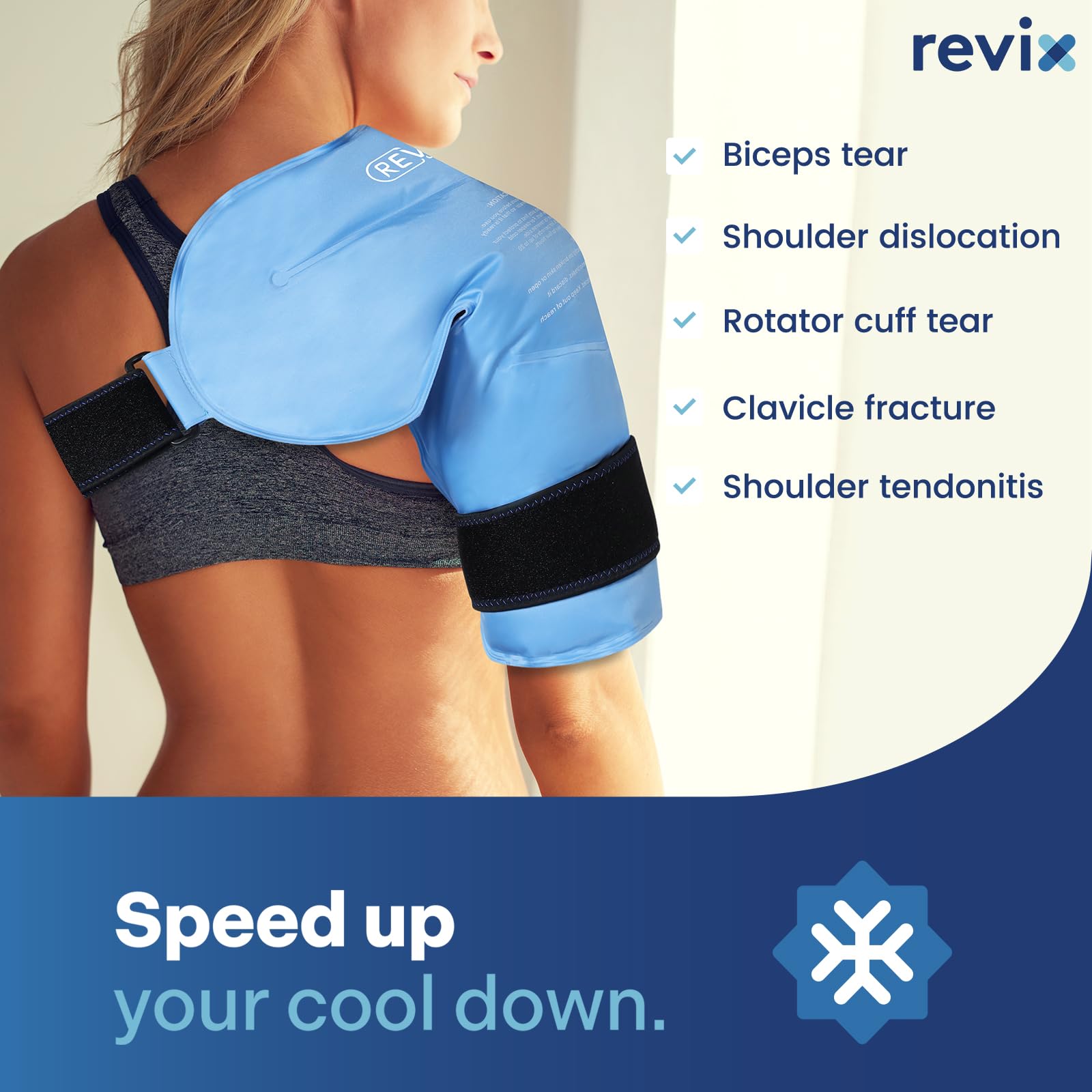REVIX bolsa hielo hombro, gel de alto rendimiento para enfriamiento prolongado.