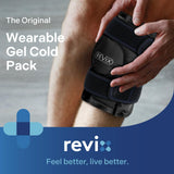REVIX envoltura de hielo para rodilla, vista posterior, enfriamiento duradero para molestias musculares.
