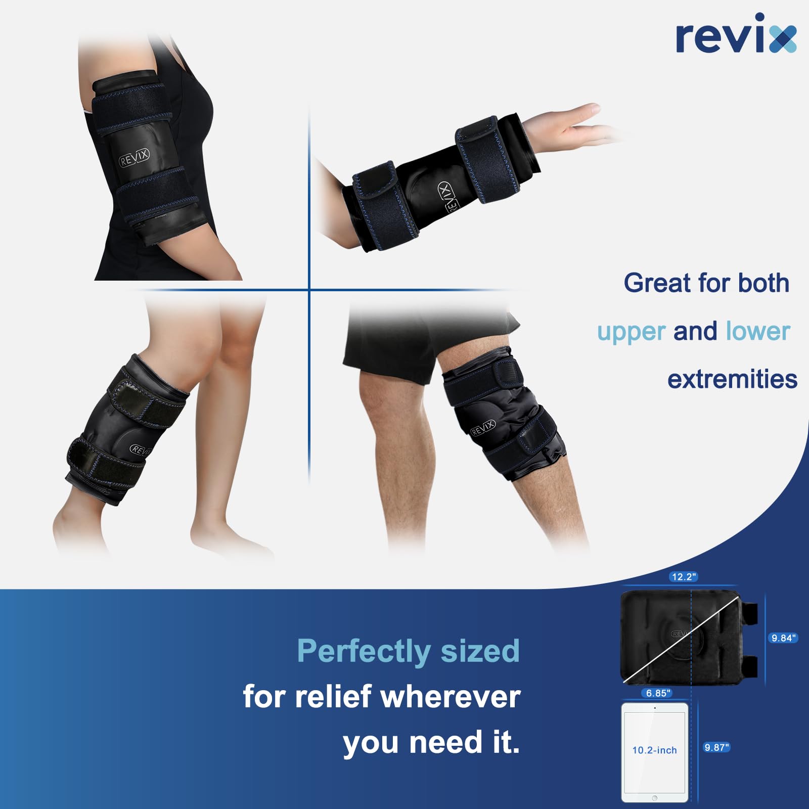REVIX gel flexible para rodilla, enfriamiento prolongado para mayor confort.